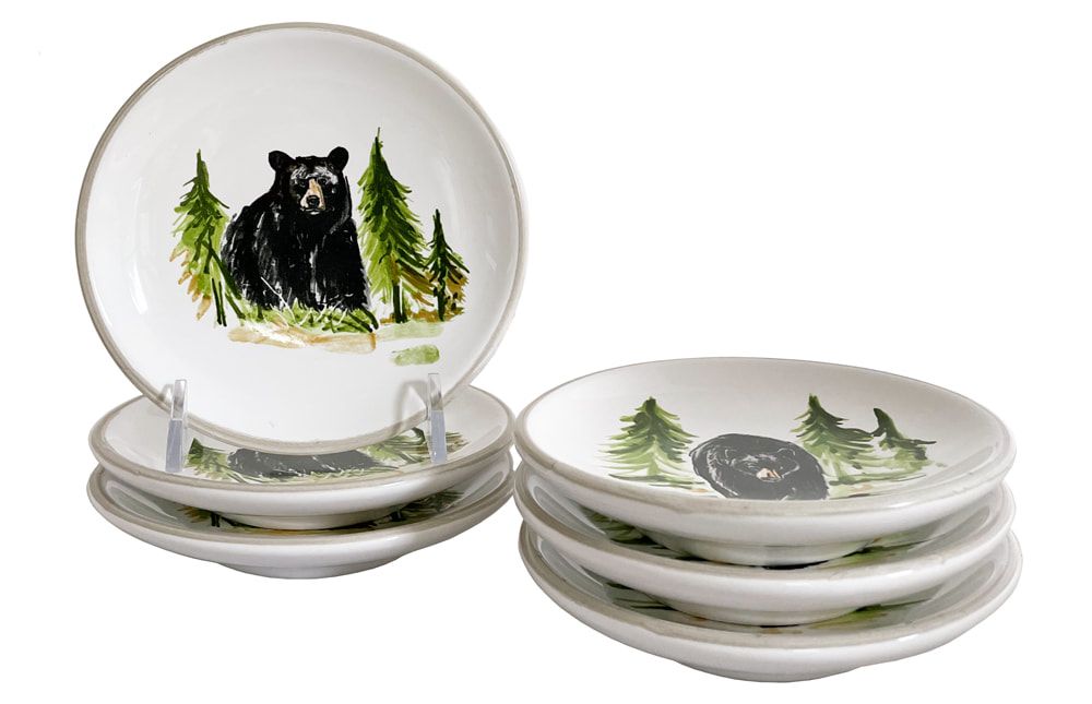 Premium Black Bear Canapé Plate Set - Elegant Appetizer Serving Dishes for Parties, Weddings & Holiday Entertaining - 12-Piece Porcelain Dessert Plates with Bear Design
