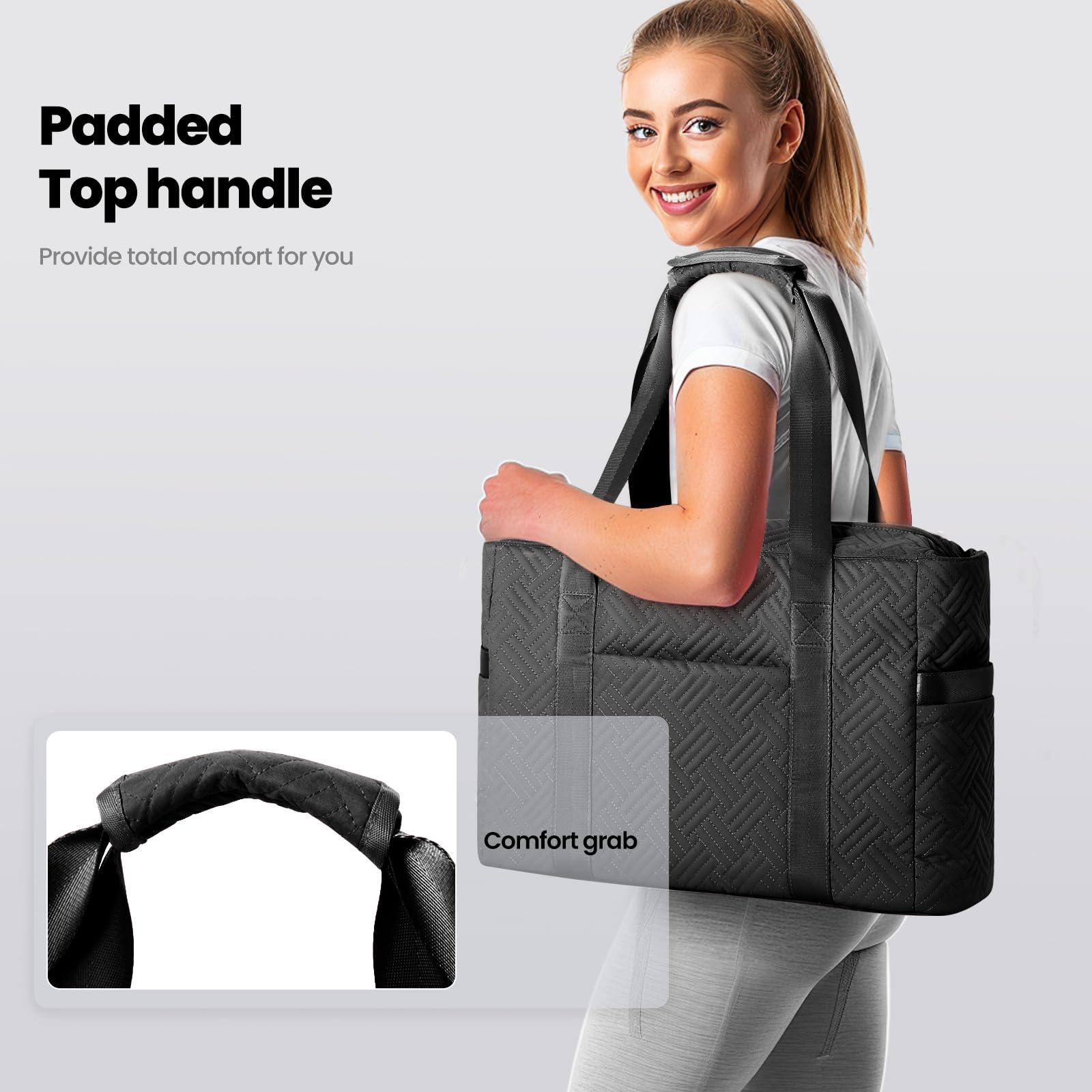 Stylish Large Tote Bag for Women with Zipper & Multiple Pockets - Durable Work Tote Handbag with Padded Handles & Yoga Mat Buckle - Perfect for Office, Travel, Gym & Everyday Use