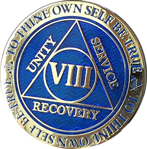 8 Year Sobriety Chip - Reflex Blue Gold Plated AA Medallion for Alcoholics Anonymous | Recovery Token for Milestone Celebrations & Support Group Meetings
