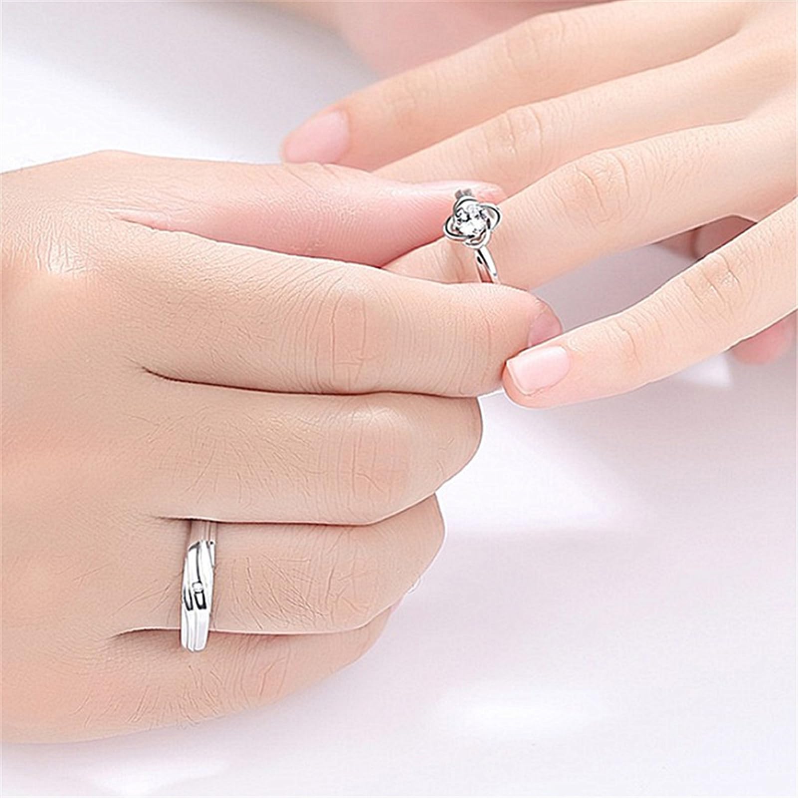 Matching Couple Rings Set - Adjustable Silver Promise & Engagement Rings for Him & Her - Wedding Bands, Valentine's Day Gifts for Couples - Perfect for Anniversaries, Proposals & Romantic Occasions