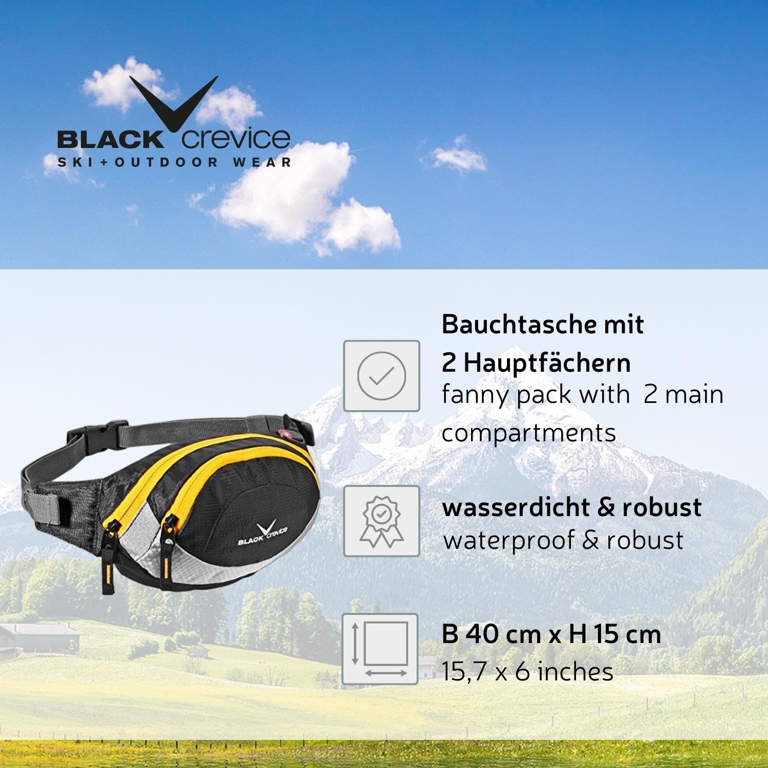 BLACK CREVICE Waist Bag for Men & Women - Adjustable Strap & Padded Back with 2 Zip Pockets - Sport Waist Pack in 4 Colors | Perfect for Running, Hiking, Travel & Everyday Use