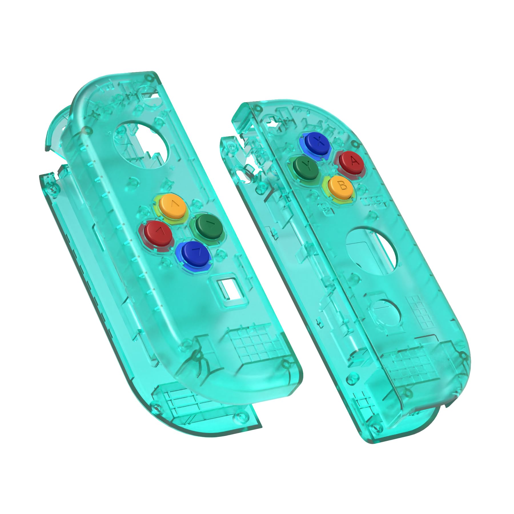 eXtremeRate Replacement Cover & Button Kit for Nintendo Switch/OLED Joycon Controller - Transparent Emerald Green Grip Case | Compatible with Switch/OLED | Enhanced Gaming Experience for Comfort & Precision