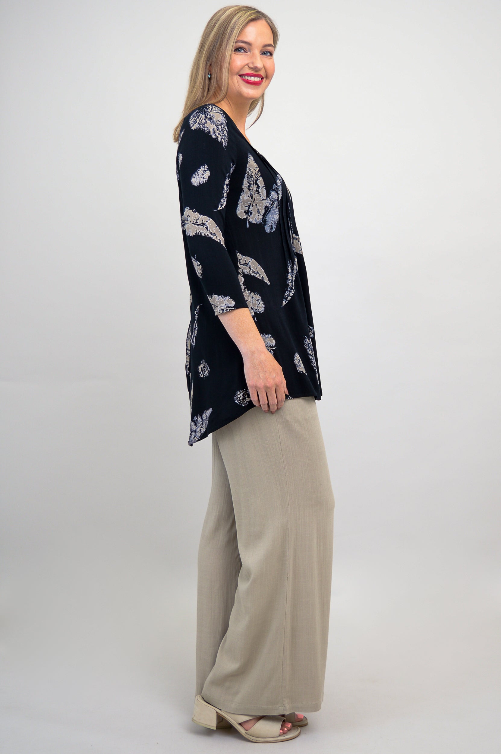 Harper Top with Leaf Shadow Print - Soft Linen Bamboo Fabric - Perfect for Summer Outfits & Casual Wear