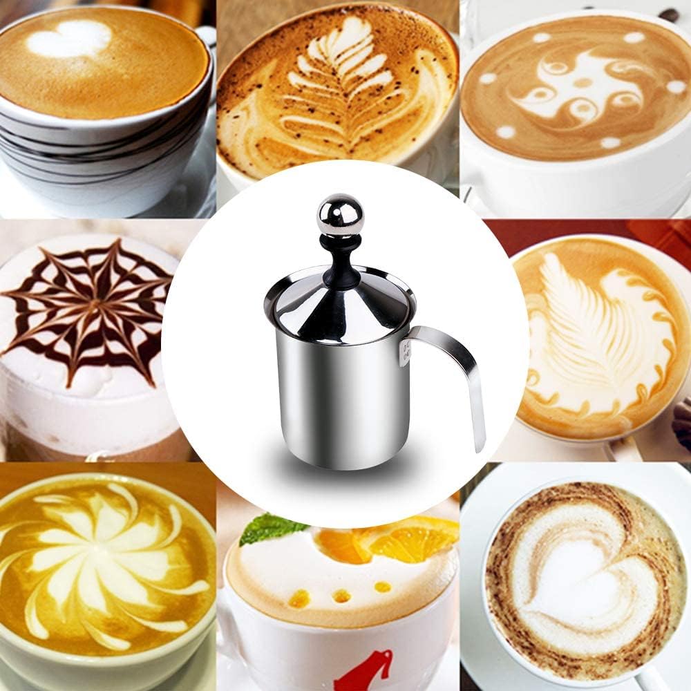 Premium Stainless Steel Milk Frother for Hot & Cold Coffee - 400ml Manual Pump, Silver - Perfect for Lattes, Cappuccinos & Hot Chocolate at Home or Cafe