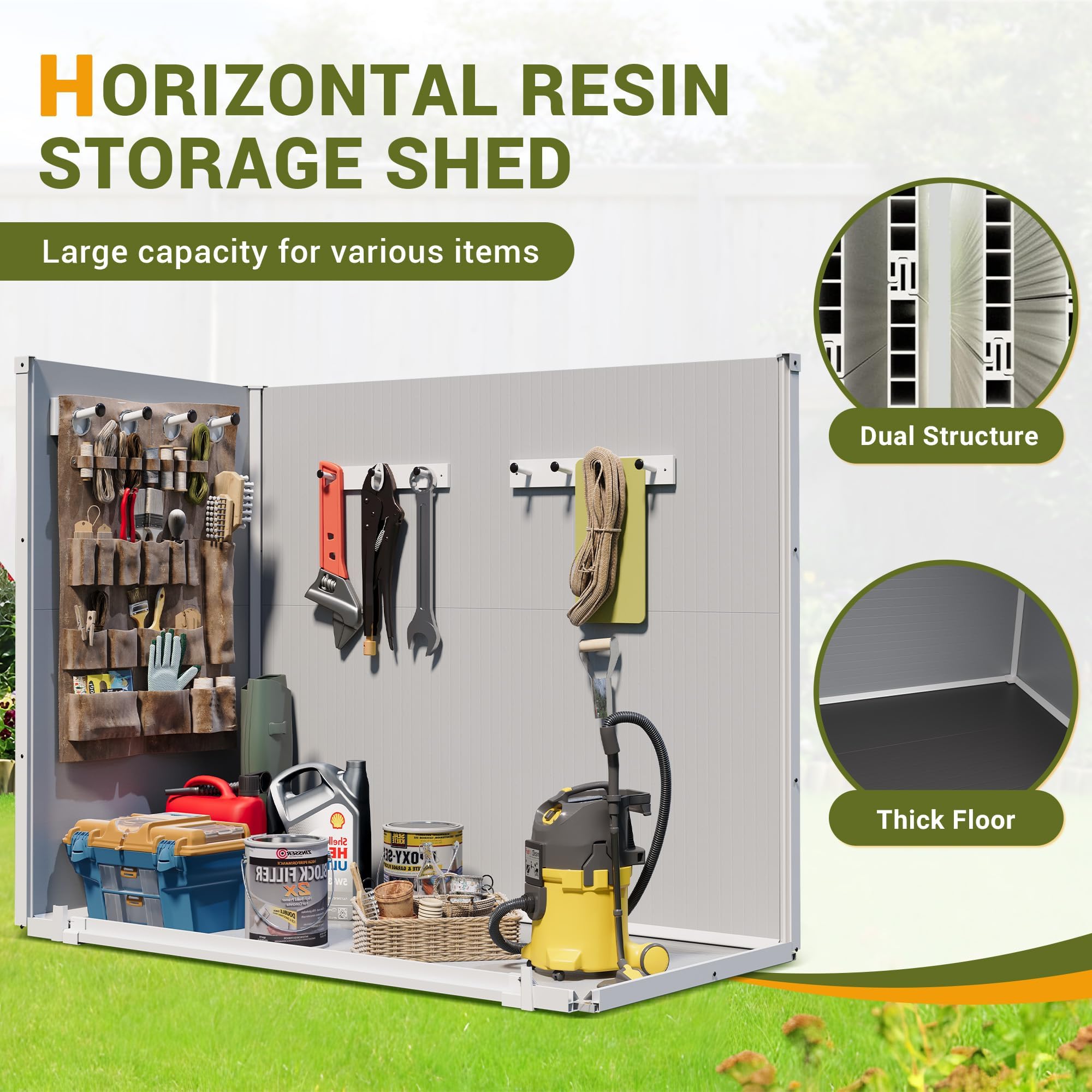 41 Cu.Ft Weatherproof Resin Storage Shed with Reinforced Floor & Gas Spring - Lockable Outdoor Shed for Trash Cans, Garden Tools, Patio & Poolside Storage (Grey) - Perfect for Backyard, Garage & Lawn Organization