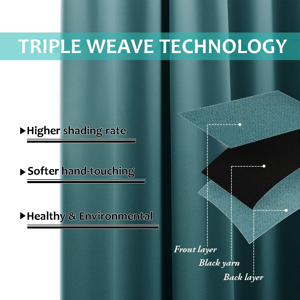 NICETOWN 100% Blackout Thermal Insulated Curtains - 2 Panels, 52x54 Inches, Sea Teal - Black Lined Drapes for Dining Room, Bedroom & Living Room - Energy Saving, Noise Reducing & Room Darkening for Better Sleep & Privacy