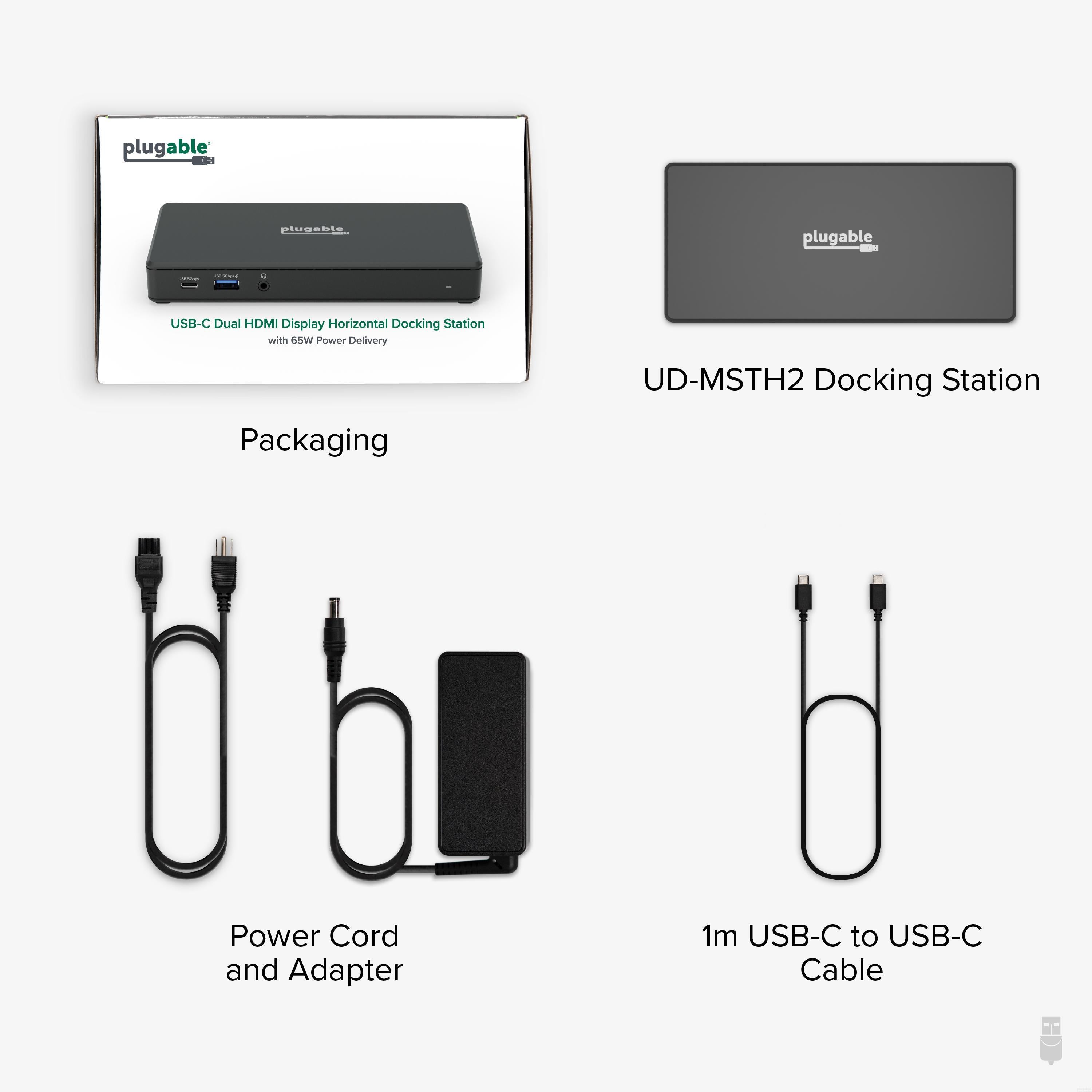 Plugable USB C Dual HDMI Docking Station with 65W Laptop Charging - 4K Dual Monitor Setup for MacBook Pro & Windows Laptops - Home Office & Gaming Workspace Solution