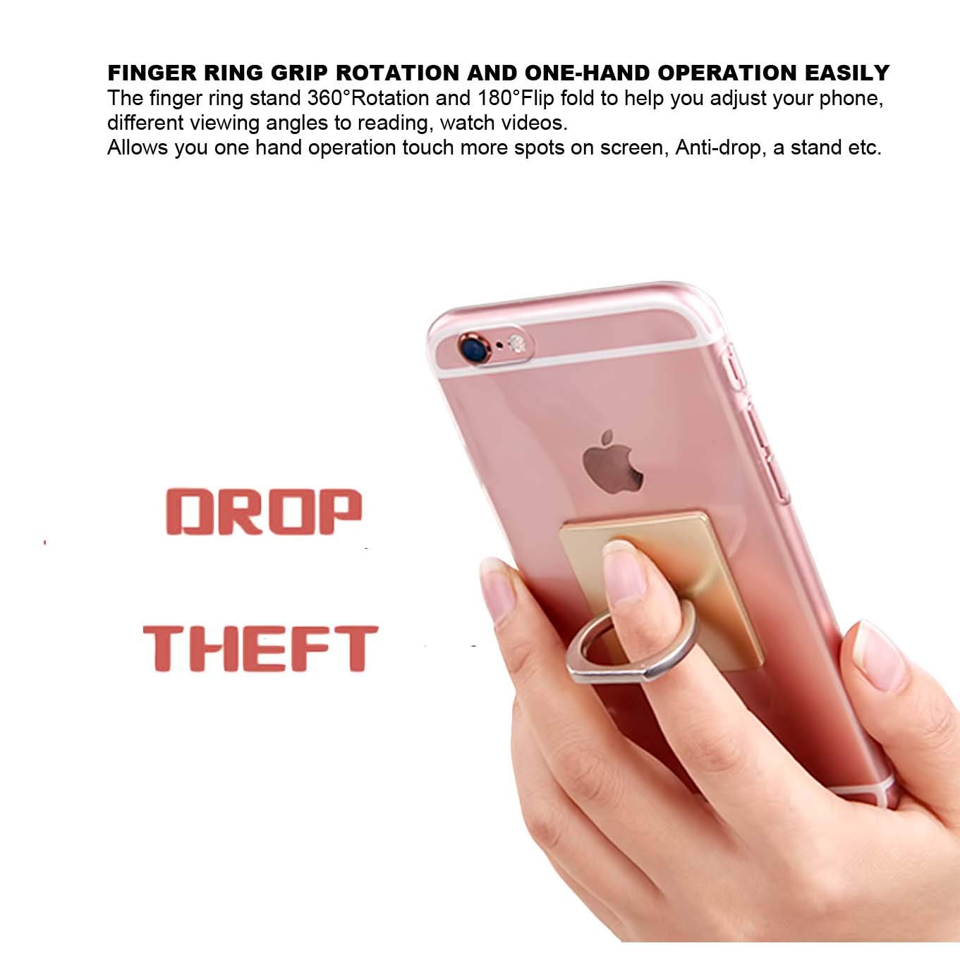 2-Pack Universal 360° Rotating Cell Phone Finger Ring Holder, Collapsible Kickstand & Hand Grip for iPhone Xs Max/XR/X/8/7/6/6s Plus/5s, Silver Mobile Accessories - Perfect for Travel, Work & Selfies