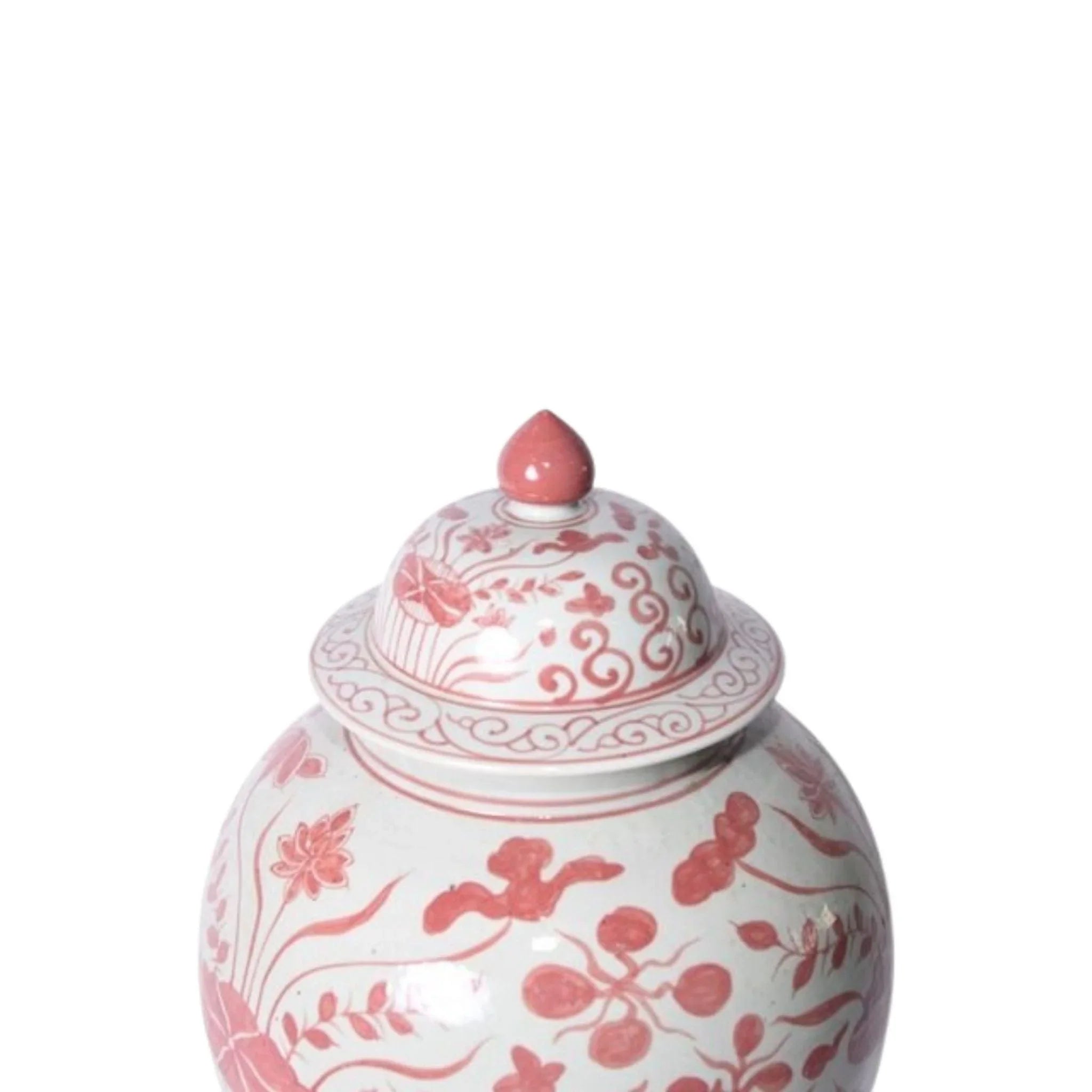 Exquisite Coral Red Fish Porcelain Temple Jar - Handcrafted Asian Home Decor for Living Room, Meditation Space & Feng Shui Altar