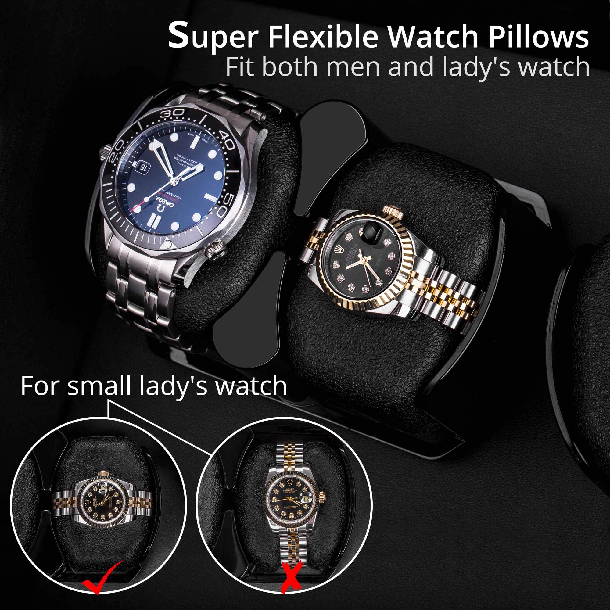 Premium Automatic Watch Winder for Rolex - Japanese Motor, Soft Watch Pillows, Wooden Shell & Blue LED Light - Perfect for Watch Storage, Display & Maintenance (Triple Tree)