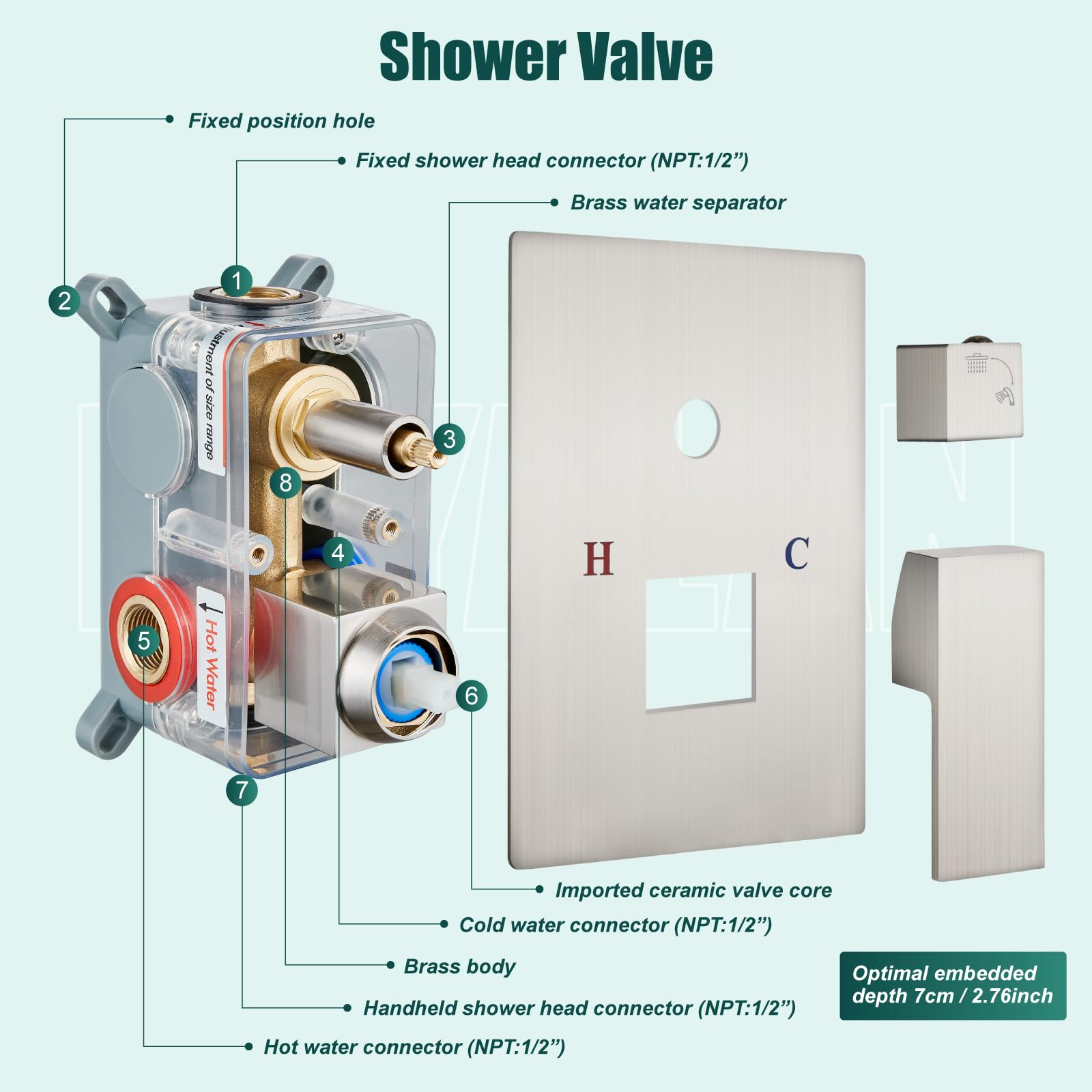 Premium 12 Inch Square Rain Shower System - 2 in 1 Wall Mount Shower Head with Handheld Sprayer, High Pressure Rainfall Shower Faucet Set in Brushed Nickel - Perfect for Modern Bathroom Renovation & Spa-Like Shower Experience