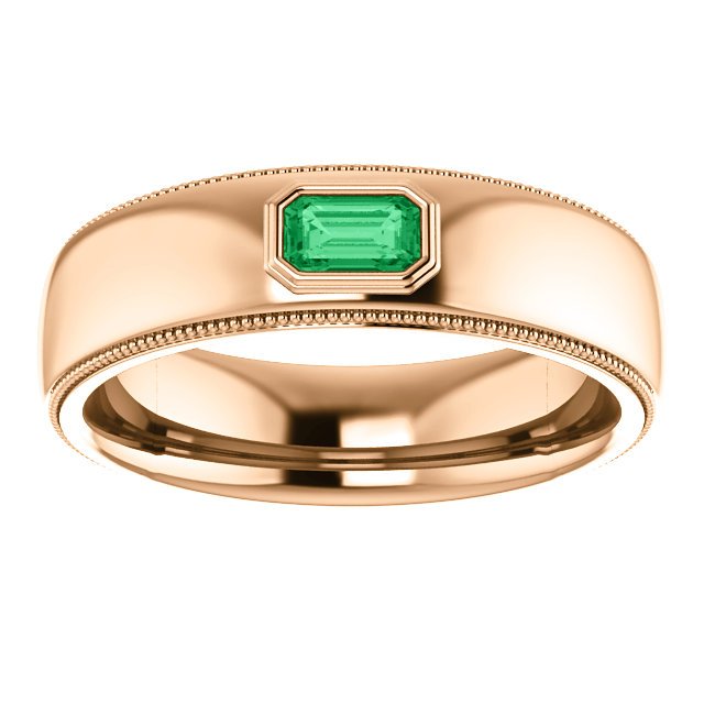 14KT Gold Men's Emerald Ring - 3/10 CT Bezel Set Wedding Band for Engagement, Anniversary & Special Occasions