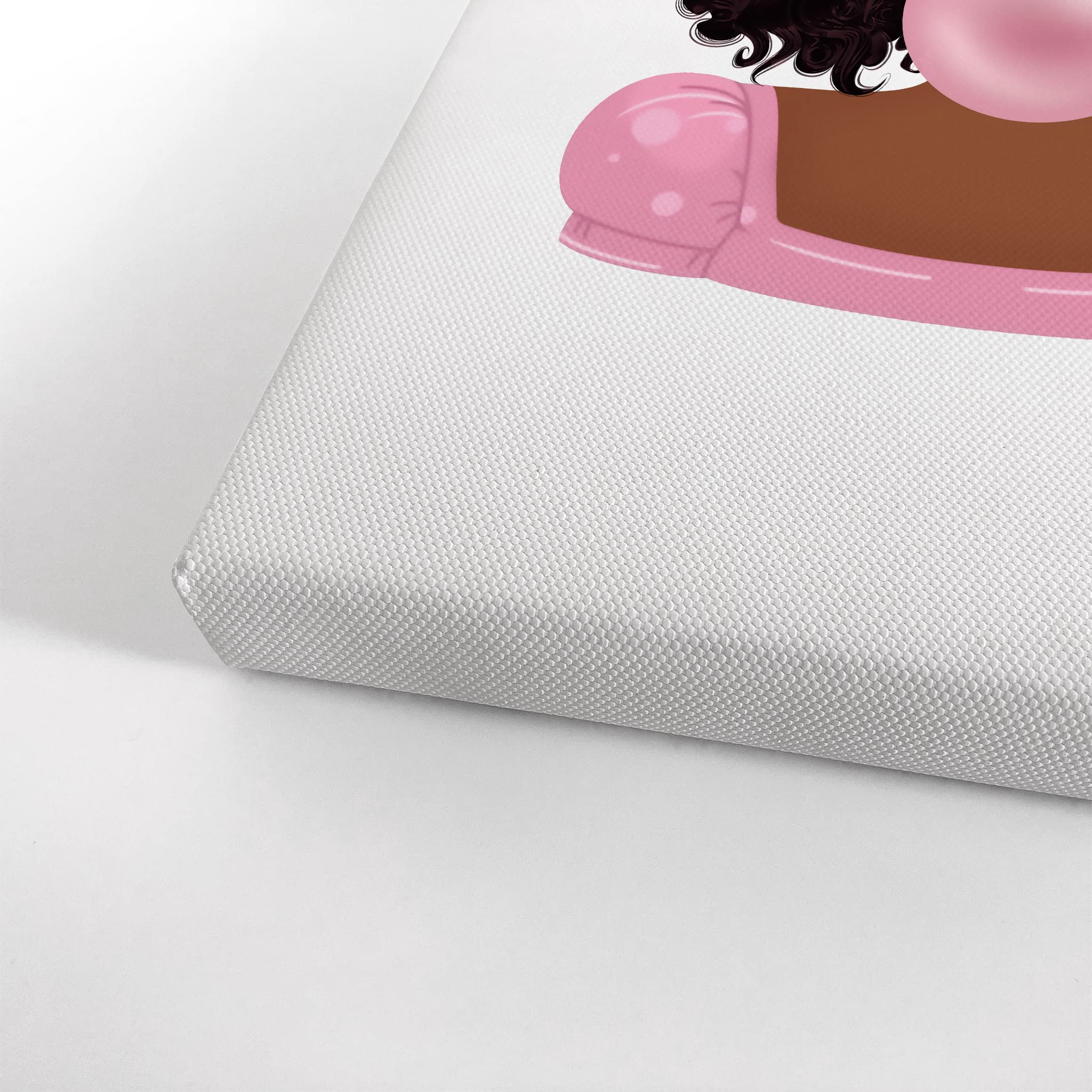 Twinkled Cute African Girl Pink Bubble Gum Canvas Wall Art Print - Afro Baby Nursery Decor with Dotted Ribbon Bow - Ready to Hang 36x24 - Perfect for Kids' Room, Bedroom & Home Decoration - Made in USA