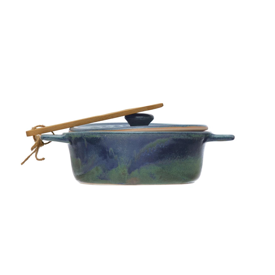 Blue Glazed Ceramic Brie Baker for Oven - Perfect for Baking, Serving & Entertaining with Cheese, Dips & Small Dishes
