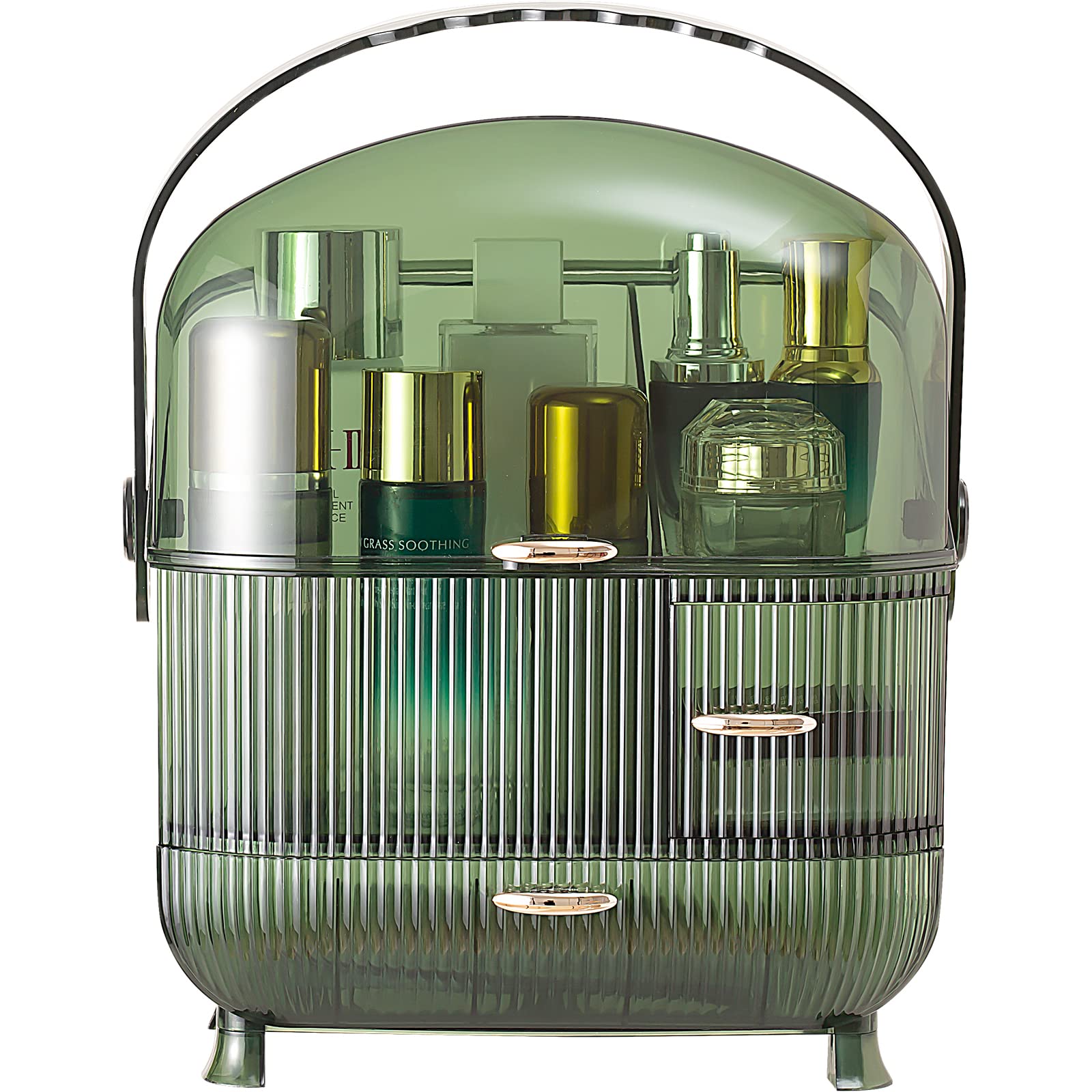 CANITORON Large Makeup Organizer with Brush Storage - Cosmetic & Skincare Display Case for Dresser, Counter, Bathroom - Perfect for Vanity Organization & Travel (T1-Ngreen)
