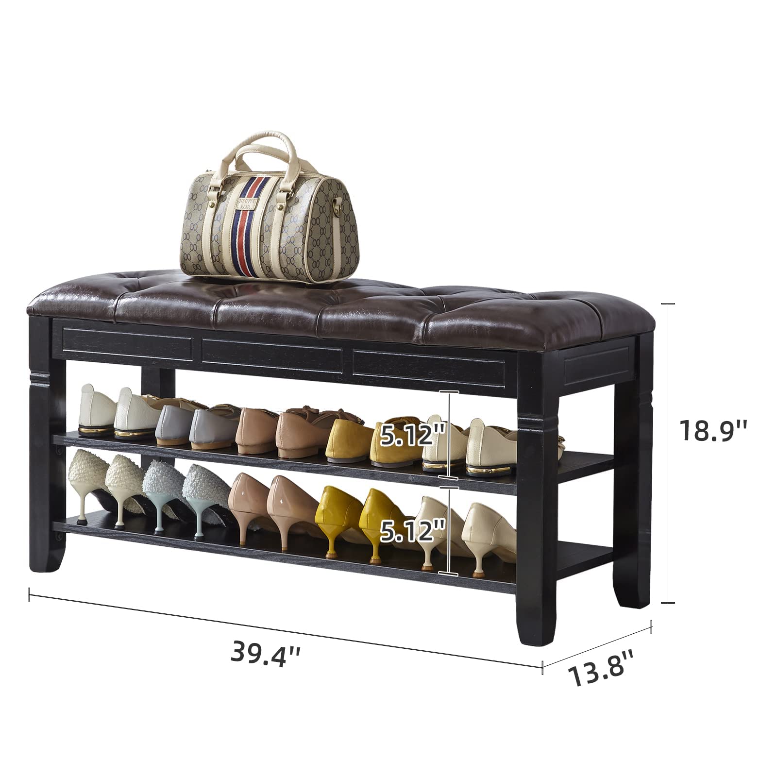 LEILISI 2-Tier Shoe Bench with Storage & Lift Top - 39.4