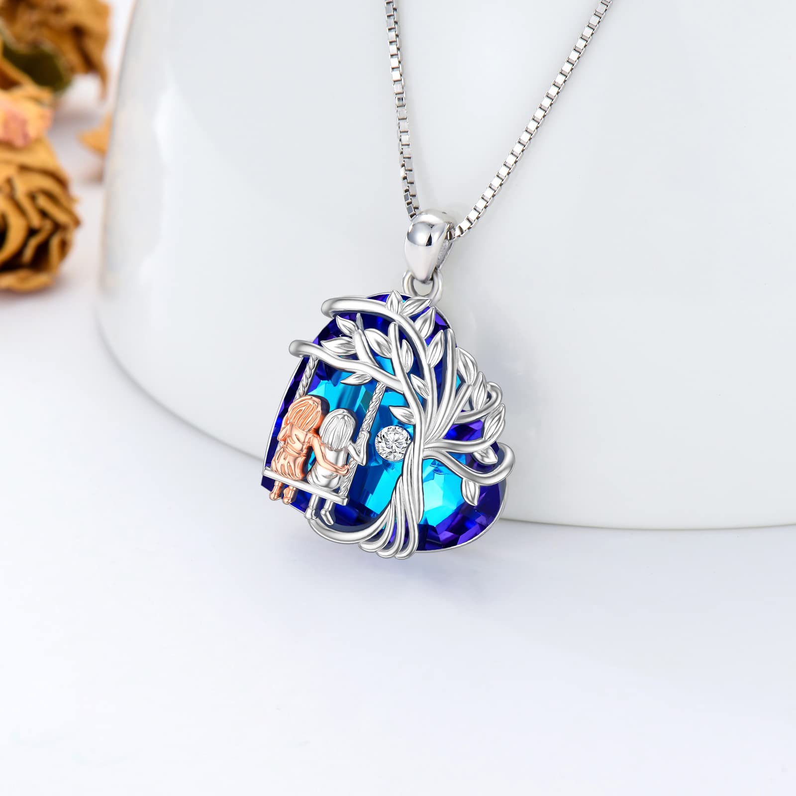 TOUPOP 925 Sterling Silver Tree of Life Necklace for Sisters - 2/3/4 Sisters Crystal Jewelry Gift for Women, Daughter, Friends | Birthday, Mother's Day Present | Perfect for Family Reunions, Sister Bonding & Special Occasions