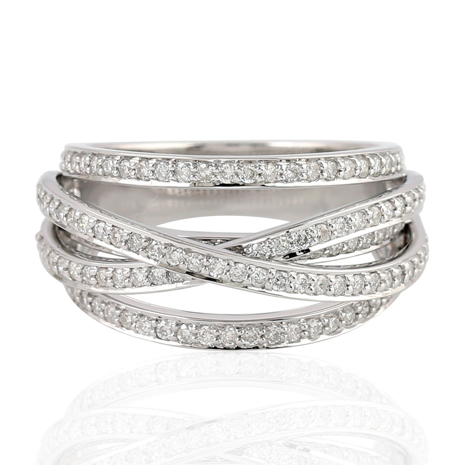 18K White Gold Micro Pave Diamond Spiral Ring for Women - Elegant Wedding, Engagement & Anniversary Jewelry Gift