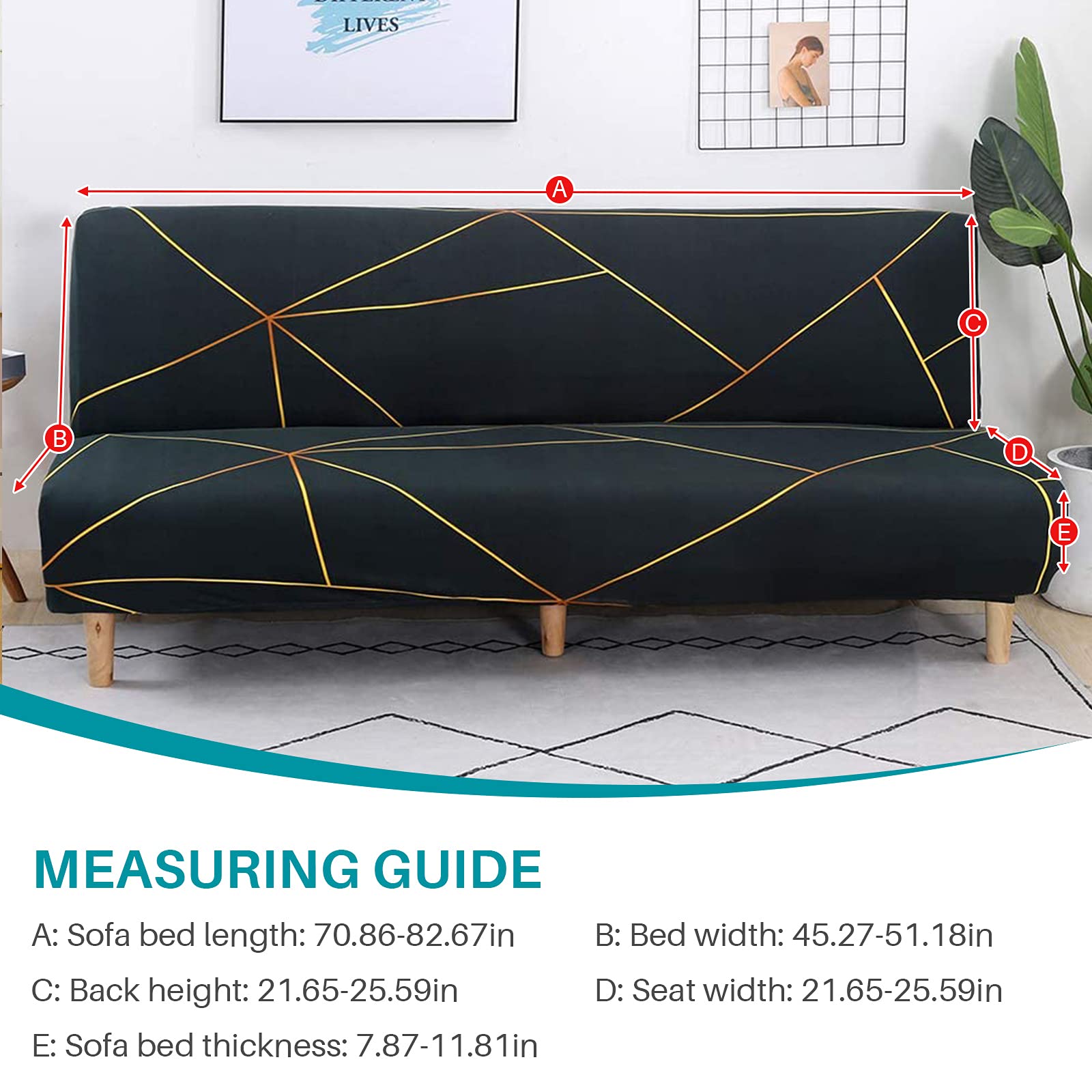 Beacon Pet Stretch Sofa Slipcover - Armless Futon Cover with Printed Design, Fitted Furniture Protector - Elastic Polyester Spandex, Washable Armless Sofa Cover for Folding Couch - Perfect for Pet Owners, Living Room Protection & Home Decor Upgrade