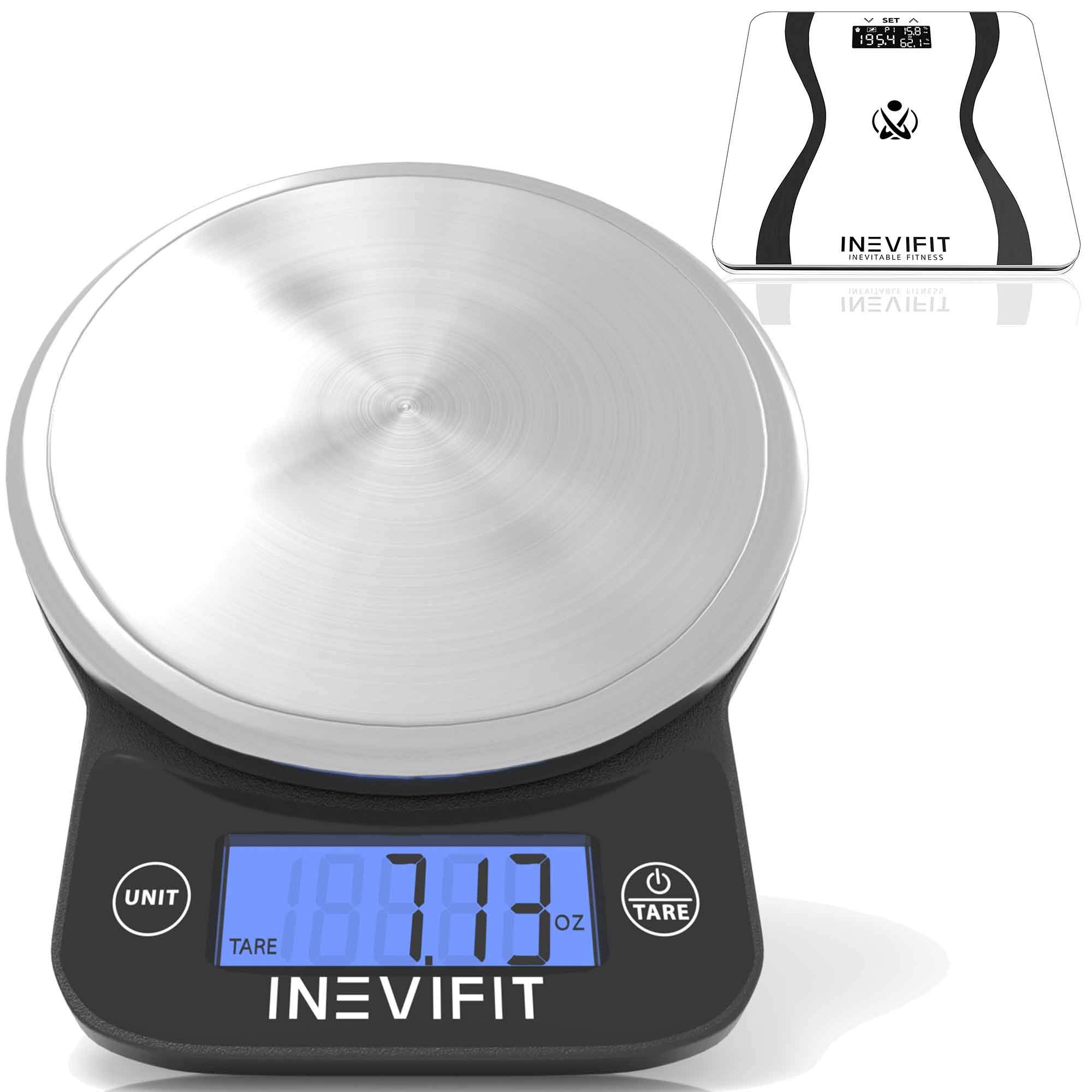 Inevifit Smart Body Fat Scale & Digital Food Scale Bundle - Accurate Body Composition Analyzer & Nutrition Tracking with BMI, Weight, Muscle Mass - Includes Batteries - Perfect for Home Gym & Healthy Cooking