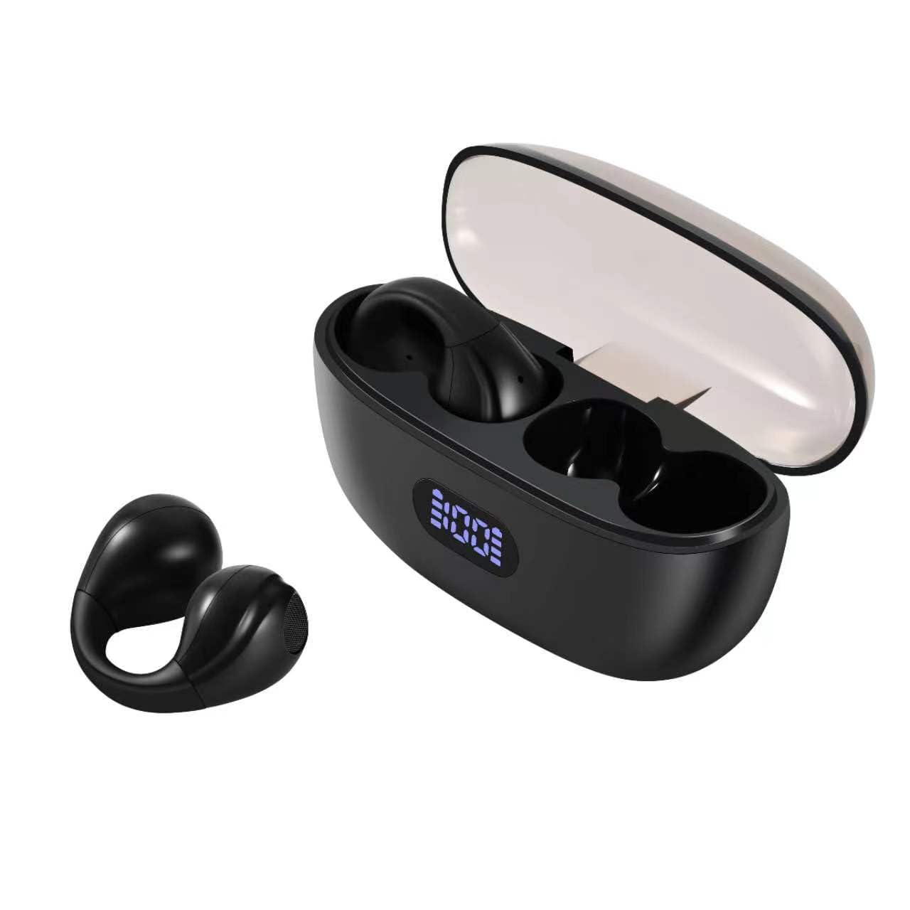 Wireless Clip-On Bluetooth 5.3 Headphones - IPX7 Waterproof Open-Ear Bone Conduction Earbuds with HiFi Sound for Running, Cycling & Workout (Black)