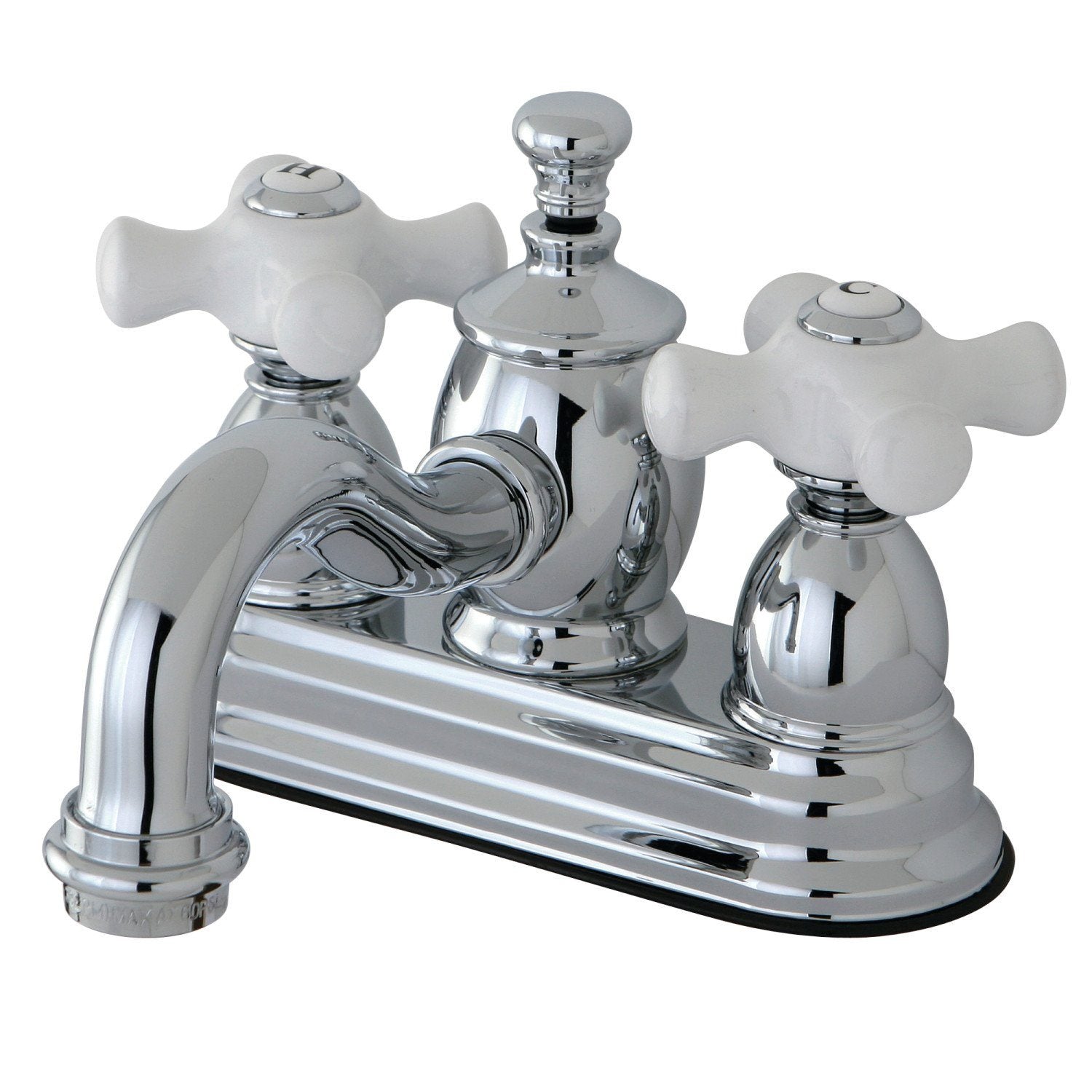 English Country Style Double Handle 3-Hole Deck Mount 4-Inch Centerset Bathroom Faucet with Brass Pop-Up Drain - Perfect for Vintage Bathroom Renovations & Traditional Home Decor