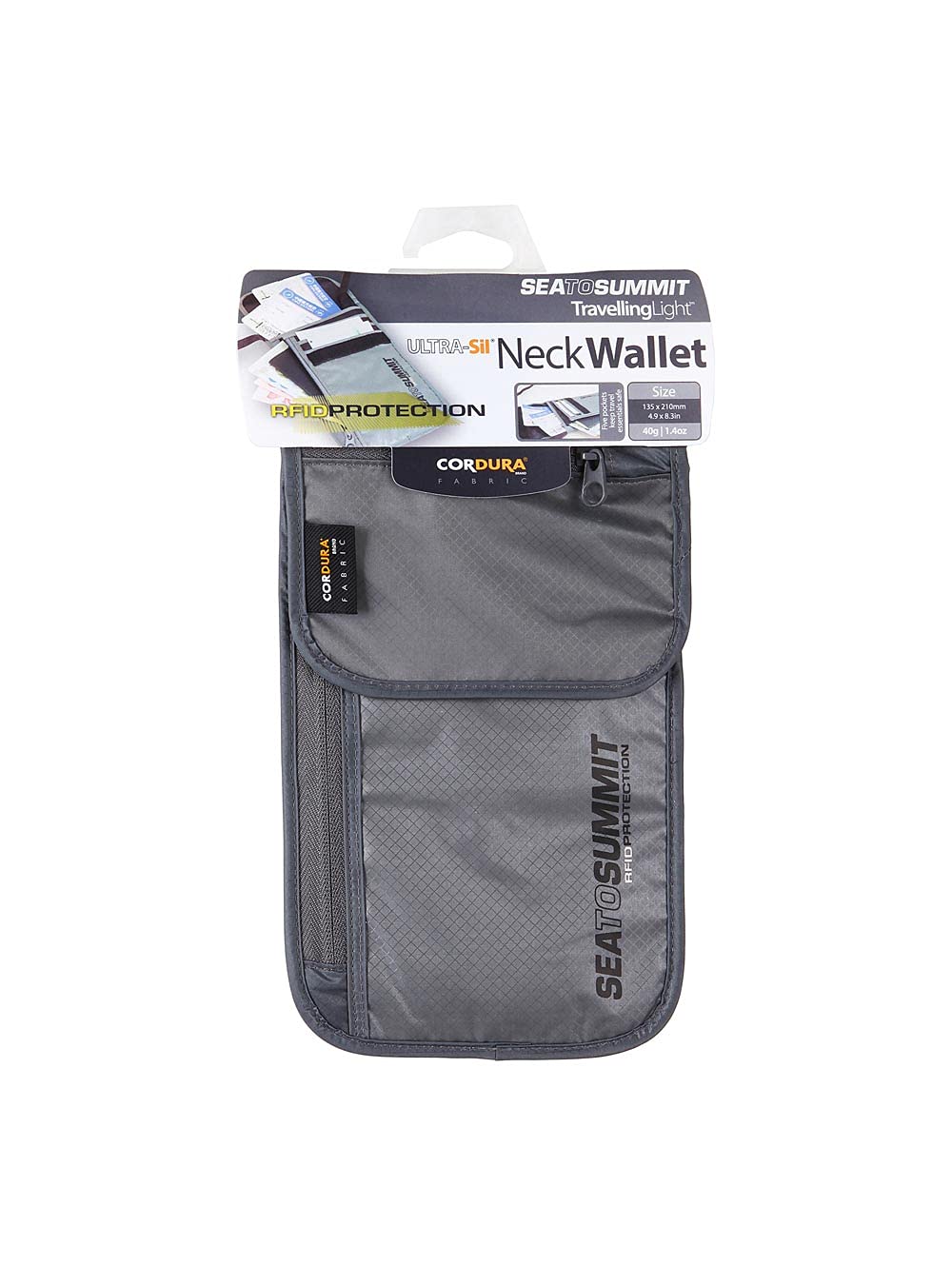 Sea to Summit Travelling Light RFID Blocking Neck Wallet - Secure Travel Money Pouch for Passport, Credit Cards & Cash - Perfect for International Travel, Hiking & Commuting (Grey)