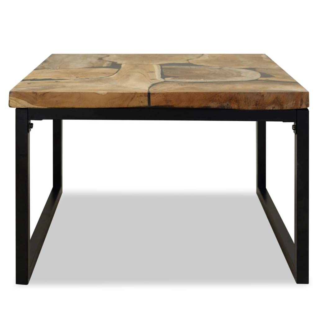 Industrial Style Cocktail Table - Farmhouse Coffee Table with Teak Resin Top, 23.6x23.6x15.7 Inches - Perfect for Living Room, Dining Area & Home Decor | Great as Side Table, Couch Table or Centerpiece