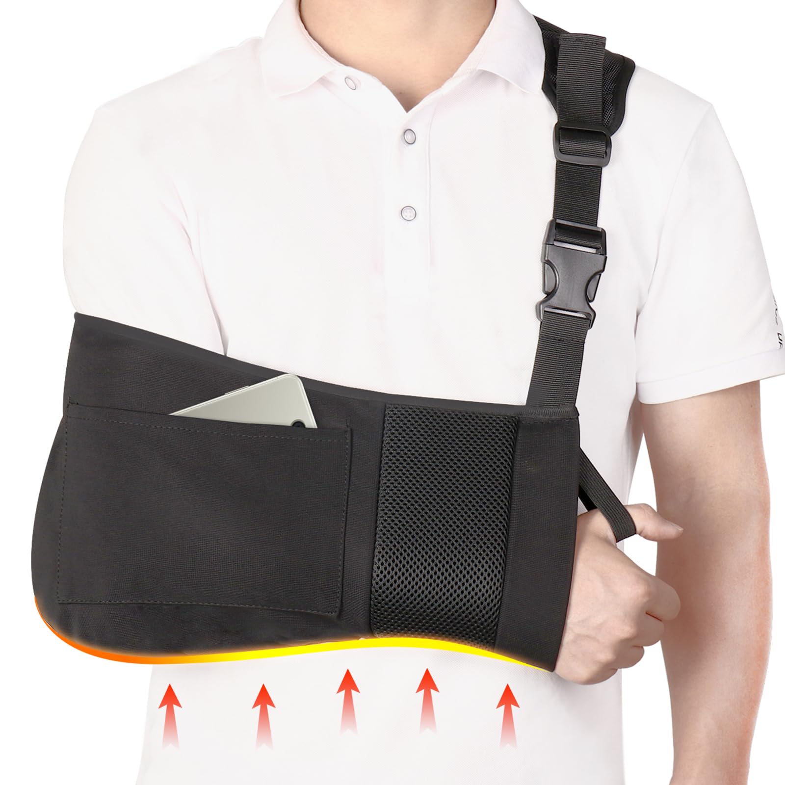 Breathable Arm Sling with Pocket - Shoulder Immobilizer for Surgery & Injury Recovery - Adjustable Medical Sling for Torn Rotator Cuff, Elbow & Wrist Support - Left/Right Arm, Unisex - Ideal for Post-Surgery, Sports Injuries & Daily Comfort
