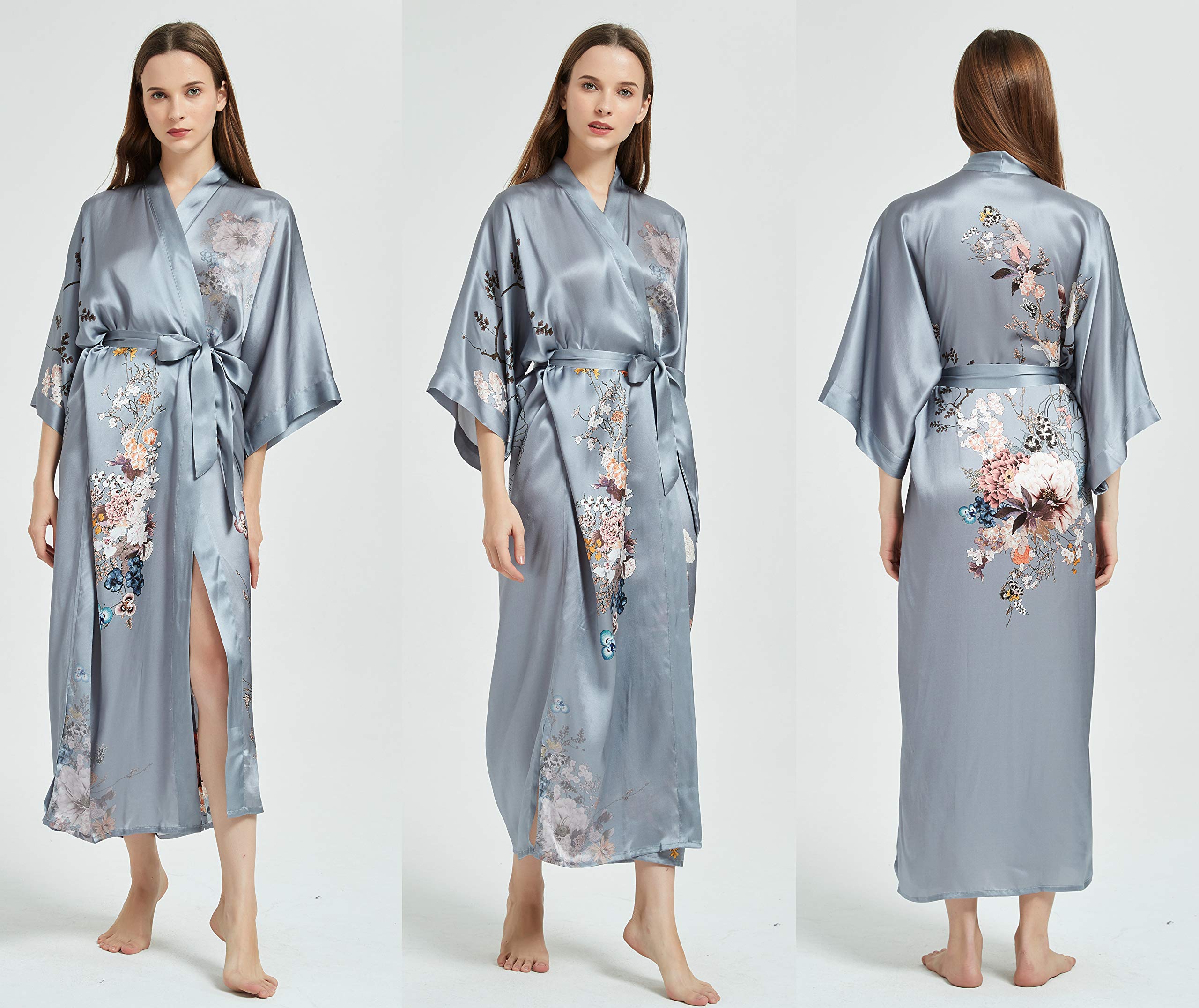 Hand-Painted Silk Kimono Robe for Women - Elegant Long Nightgown & Sleepwear - Perfect for Lounging, Spa Days & Bridal Gifts