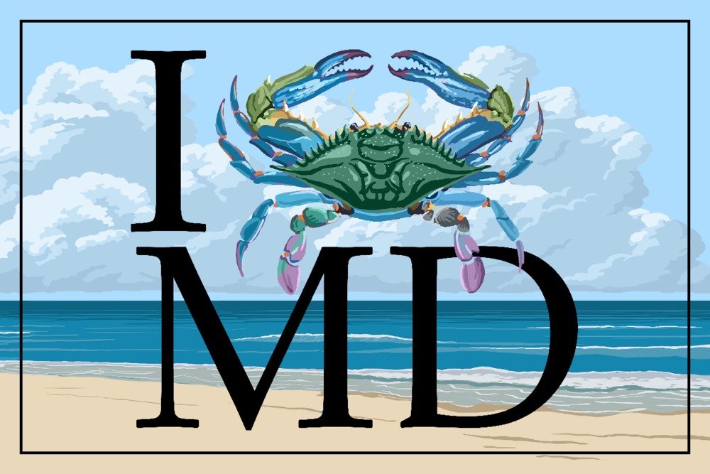 Lantern Press Maryland Crab Wall Art Poster - 12x18 Inches - Coastal Decor for Living Room, Kitchen, Bathroom - Perfect for Maryland Themed Home & Office Decor
