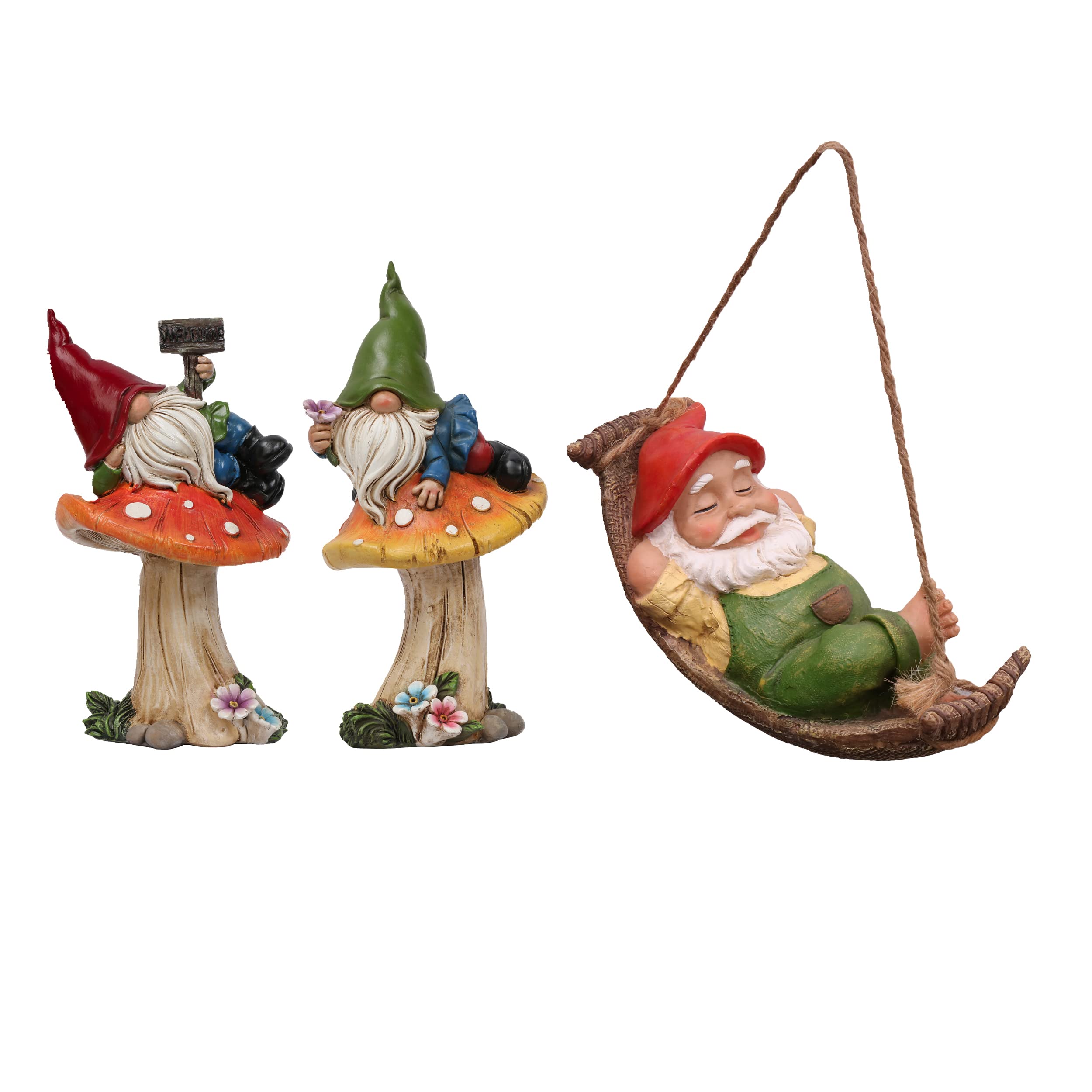 TERESA'S COLLECTIONS Garden Gnome Statues Set of 2 - Cute Outdoor Gnomes on Mushrooms for Yard, Patio, Porch & Lawn Decor - Perfect Gift for Spring, Birthday, Housewarming & Mother's Day - Great for Garden Themed Parties & Fairy Tale Landscaping