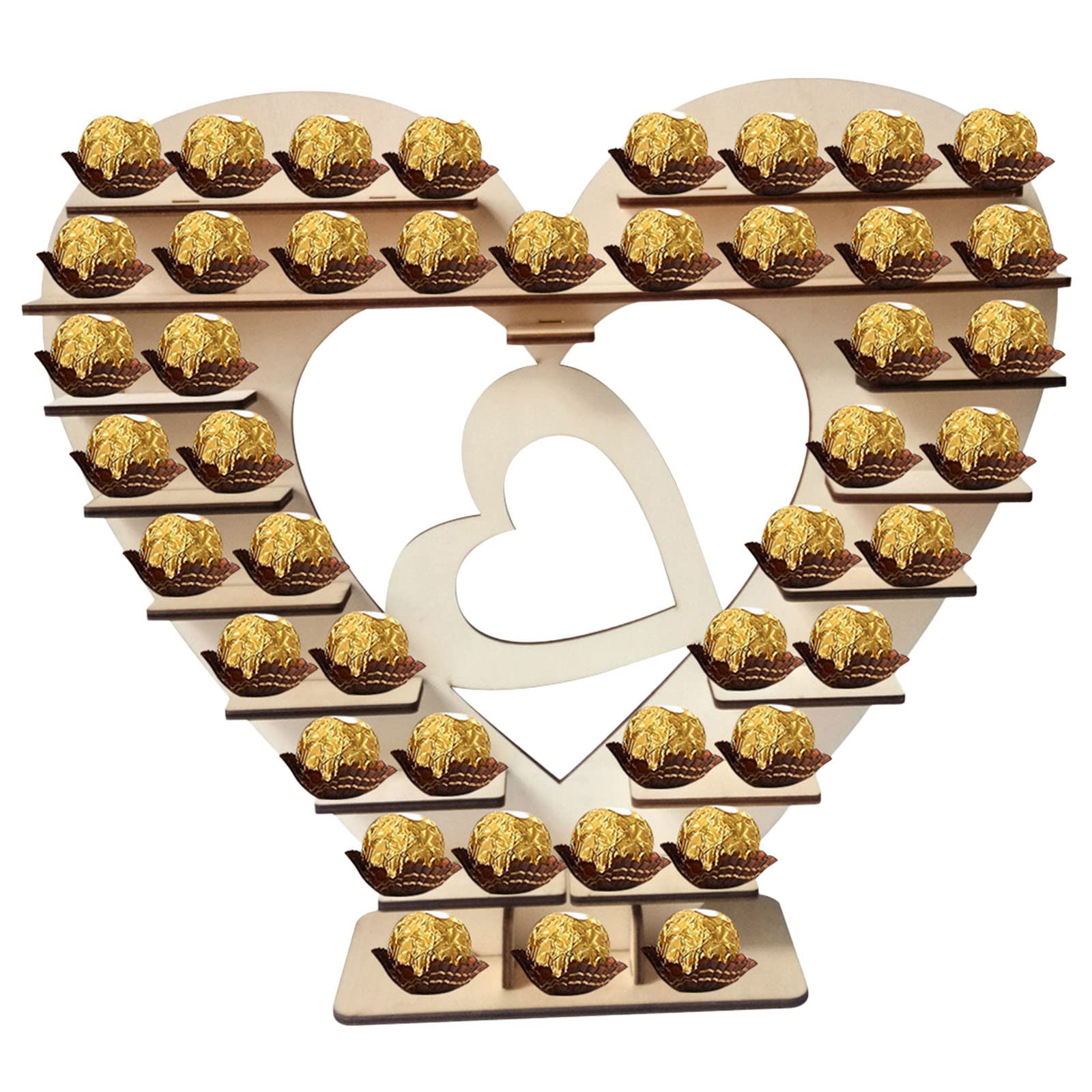 Heart-Shaped Wooden Chocolate Stand - Gold Glass Christmas Tree Ornament for Valentine's Day, Wedding, Anniversary & Holiday Decor (One Size) - Perfect for Gift Boxes, Party Favors & Festive Home Decor