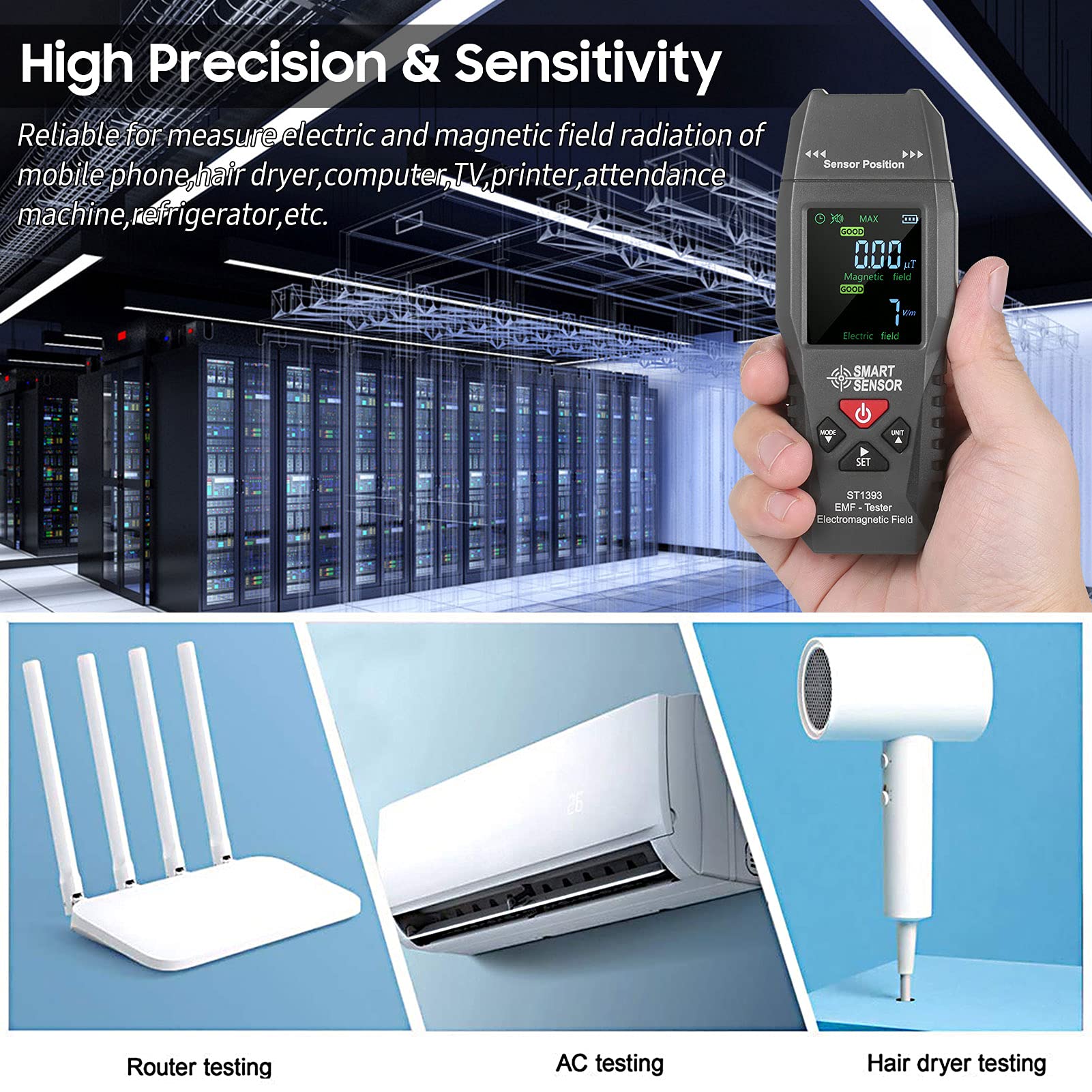 Smart Handheld EMF Meter - Mini Digital LCD Electromagnetic Field Radiation Detector Tester for Home, Office & Ghost Hunting | Portable EMF Reader for Electrical Safety Testing