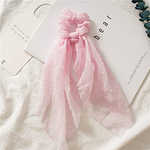 SCRMROIA 3 Pack Polka Dot Daisy Flower Hair Scarf Scrunchies - Satin Silk Long Tail Bowknot Hair Bands, Elastic Ponytail Holders for Women & Girls | Perfect for School, Work, Parties & Everyday Styling (Style 1)