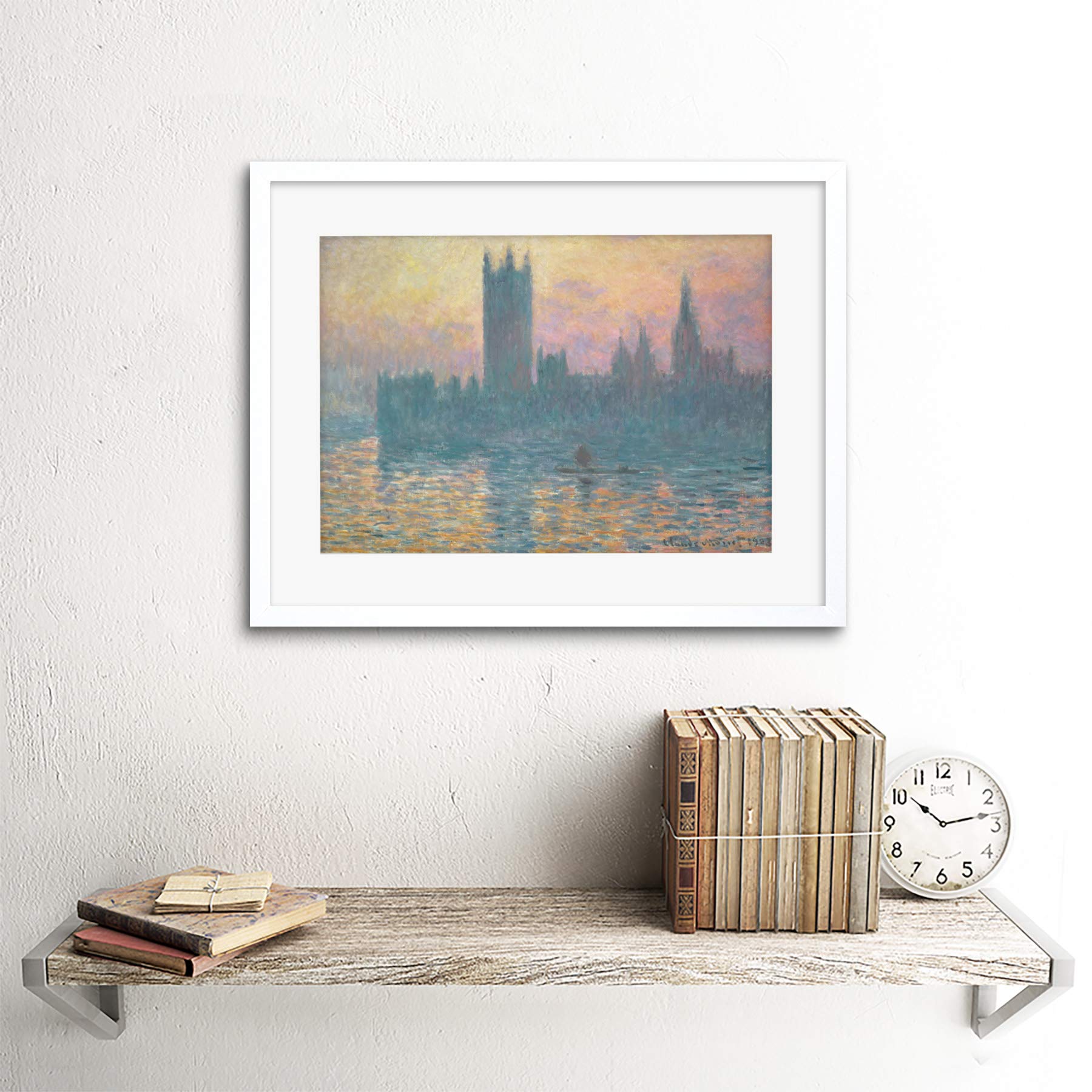 Claude Monet French Houses Parliament Sunset Black Framed Art Print - Premium Canvas Wall Decor for Living Room, Bedroom & Office | B12X5157