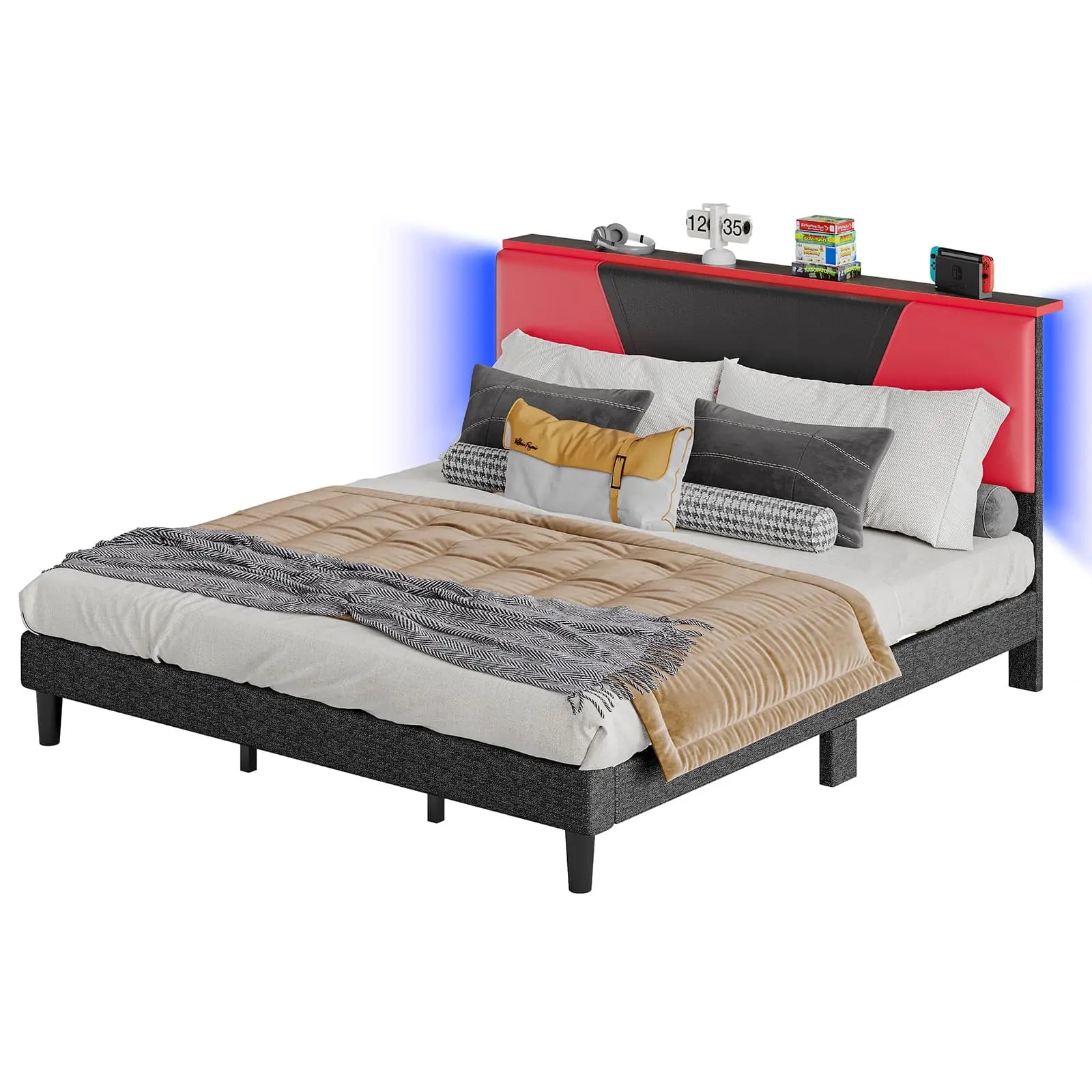 Bestier King Size LED Gaming Bed Frame with RGB Lights - Modern Gaming Furniture for Bedroom, Game Room & Dorm Decor