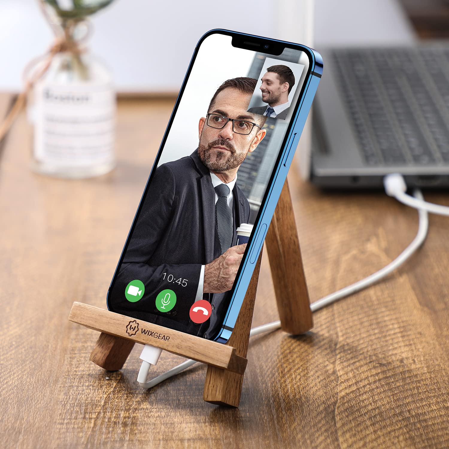 WixGear Wooden Easel Stand - Adjustable Phone & Tablet Holder for iPhone, iPad, Samsung - Artist Canvas Style Desktop Organizer - Perfect for Video Calls, Online Classes, and Digital Art Display