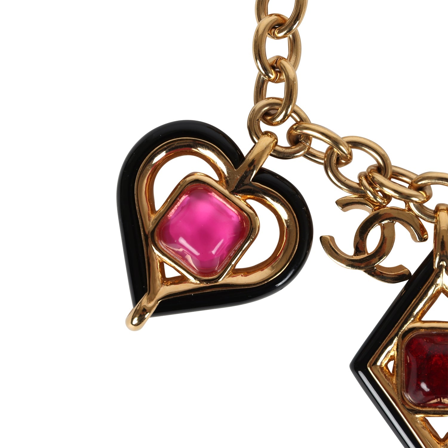 Chanel Hearts Charm Bracelet - Black & Pink Enamel with Gold Tone Gripoix Hardware | Elegant Fashion Jewelry for Women, Perfect for Date Night & Special Occasions