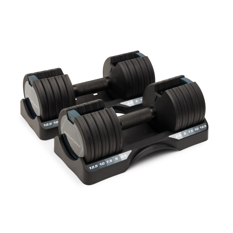 ProForm 12.5LB Select-A-Weight Adjustable Dumbbells Pair (25lbs Total) - Home Gym Strength Training for Men & Women