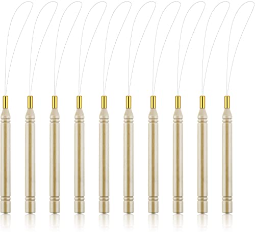 10 Pack Wooden Hair Extension Loop Needle Threader & Bead Tool Kit - Professional Pulling Hook for Hair/Feather Extensions - Perfect for Salon Stylists & DIY Hair Beading at Home