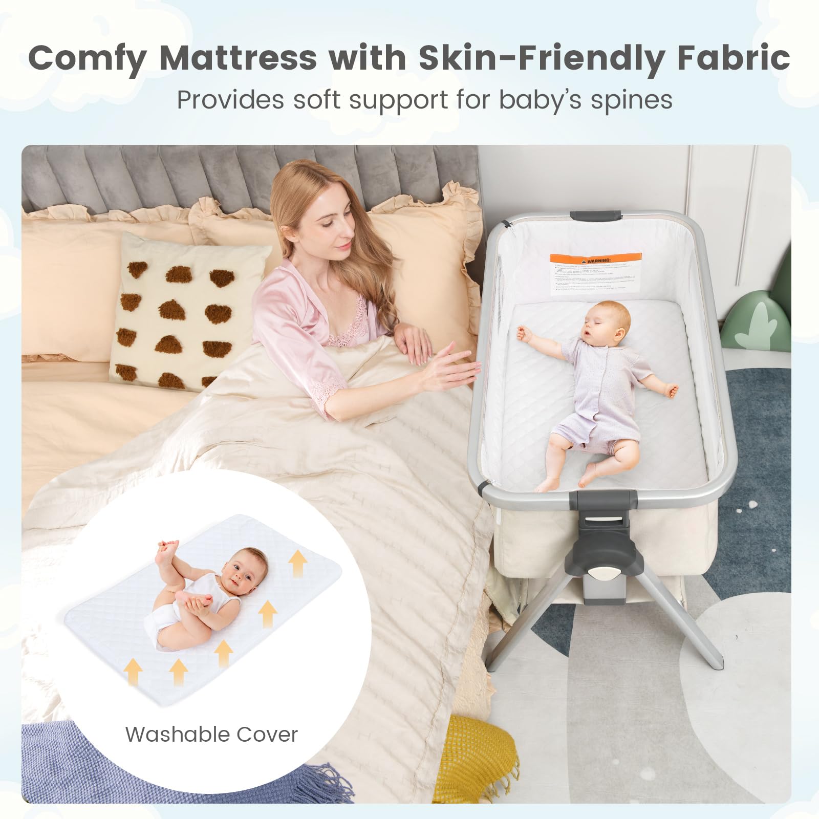 **BABY JOY Portable Bassinet Bedside Crib with Mattress - Adjustable Height, Storage Basket & Travel Bag - Safe Newborn Sleeper for Nursery, Travel & Co-Sleeping (Beige)**