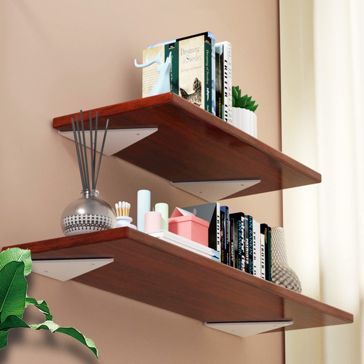 White Floating Shelf Brackets 8-Pack - 4x3 Inch Wall Mounted for Wood Shelves - Home & Office Decor