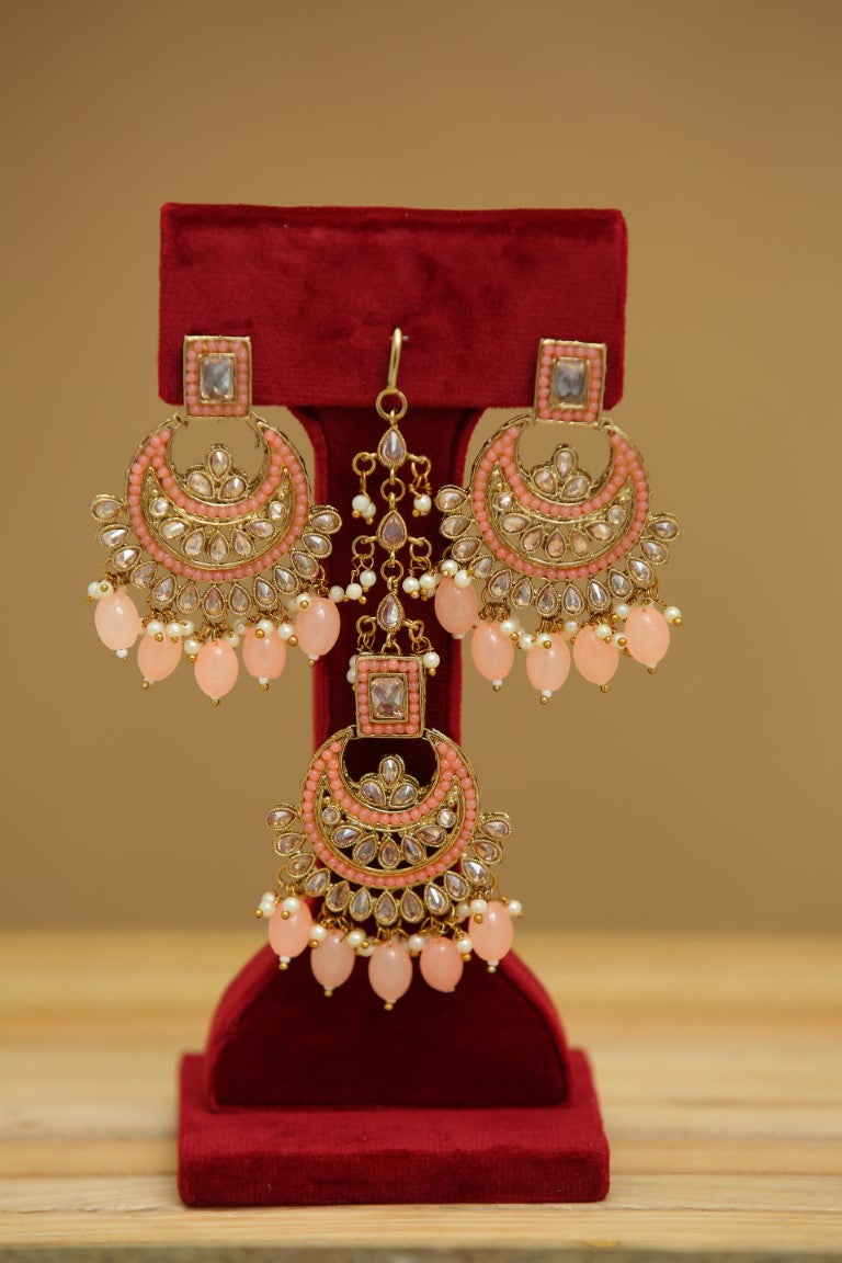 JANISHA Stylish Gold Plated Earrings with Tikka Design - Perfect for Weddings, Parties & Festive Occasions