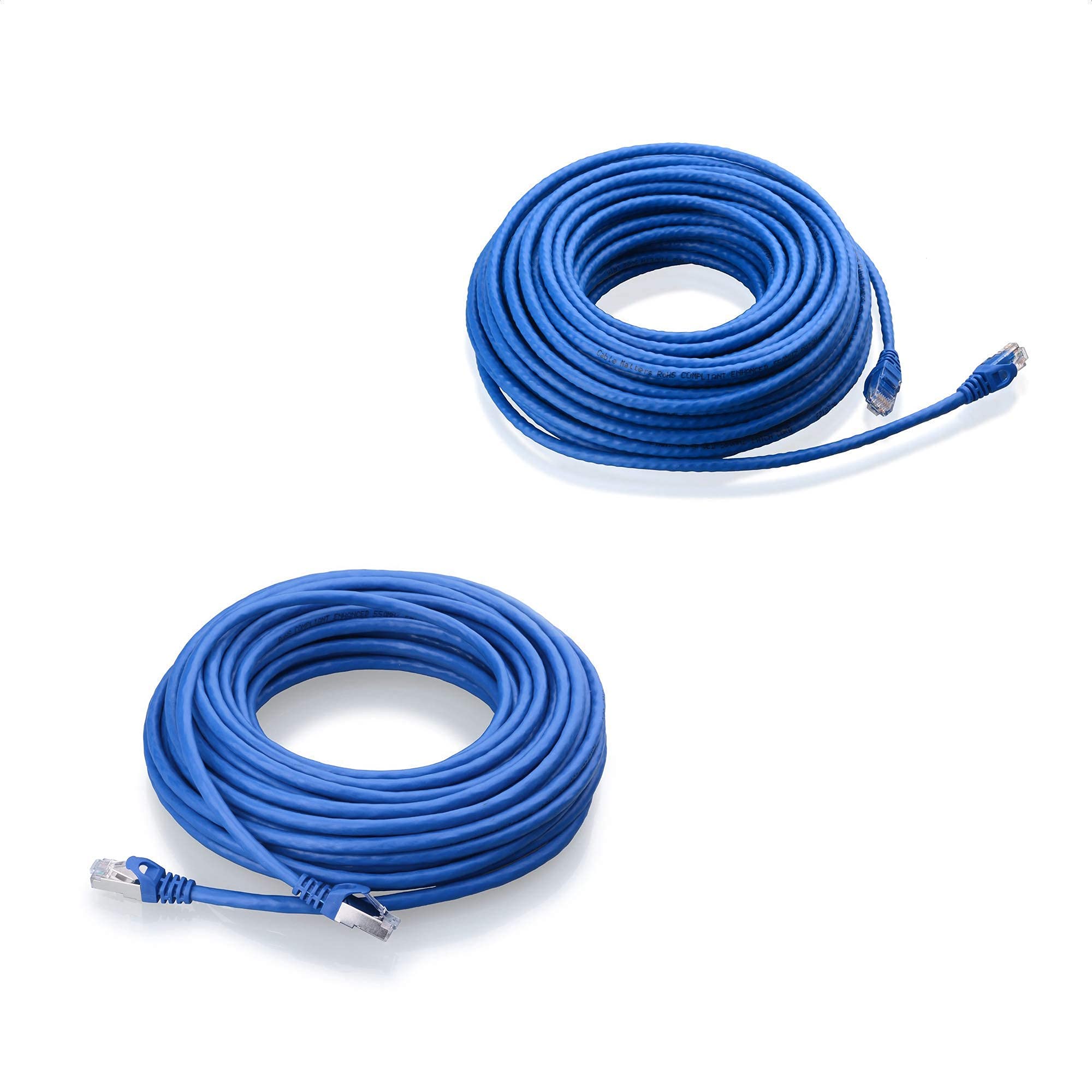 High-Speed Cat6 & Cat6A Ethernet Cables - 75ft Blue Snagless Cat6 & 50ft Shielded SSTP/SFTP Cat6A Cable for Gaming, Streaming & Home Office Networking | Cable Matters