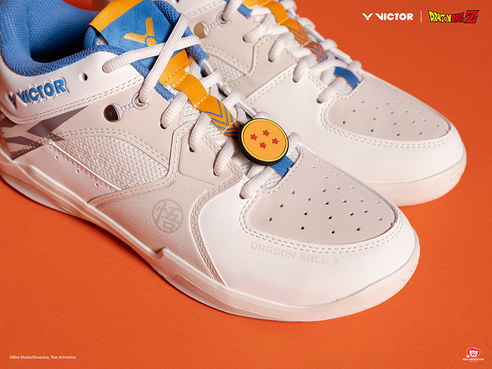 Victor x Dragon Ball Z DBZ Unisex Indoor Court Shoes - Bright White Sneakers for Anime Fans & Basketball Players - Perfect for Cosplay, Gym Workouts & Casual Wear