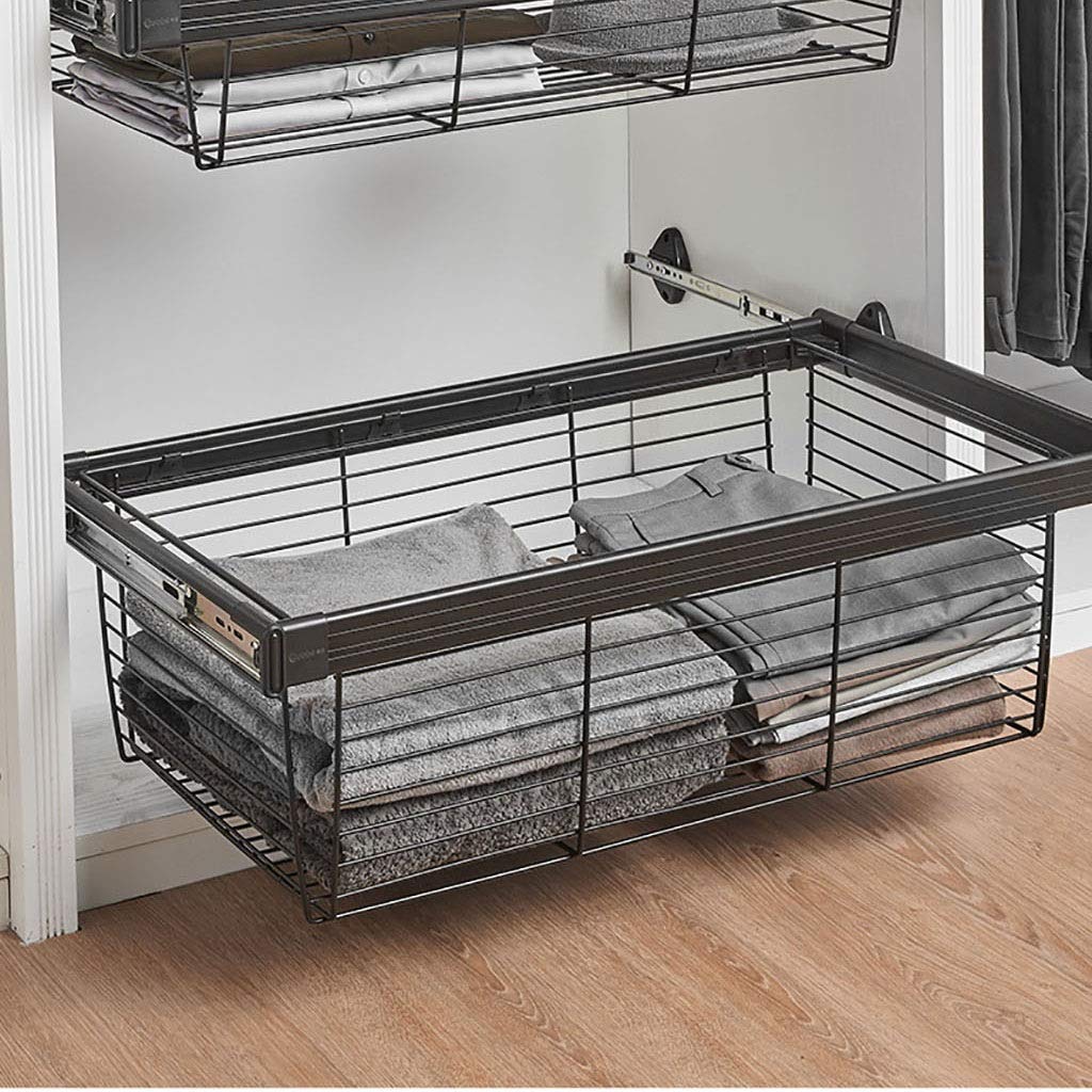 Adjustable Pull Out Storage Drawer Basket - Telescopic Wardrobe Organizer (42-97cm) for Kitchen, Closet & Bedroom - Space Saving Storage Solution (Size: 66.4x45.6x27.2cm) - Perfect for Small Spaces, Under Sink & Cabinet Organization