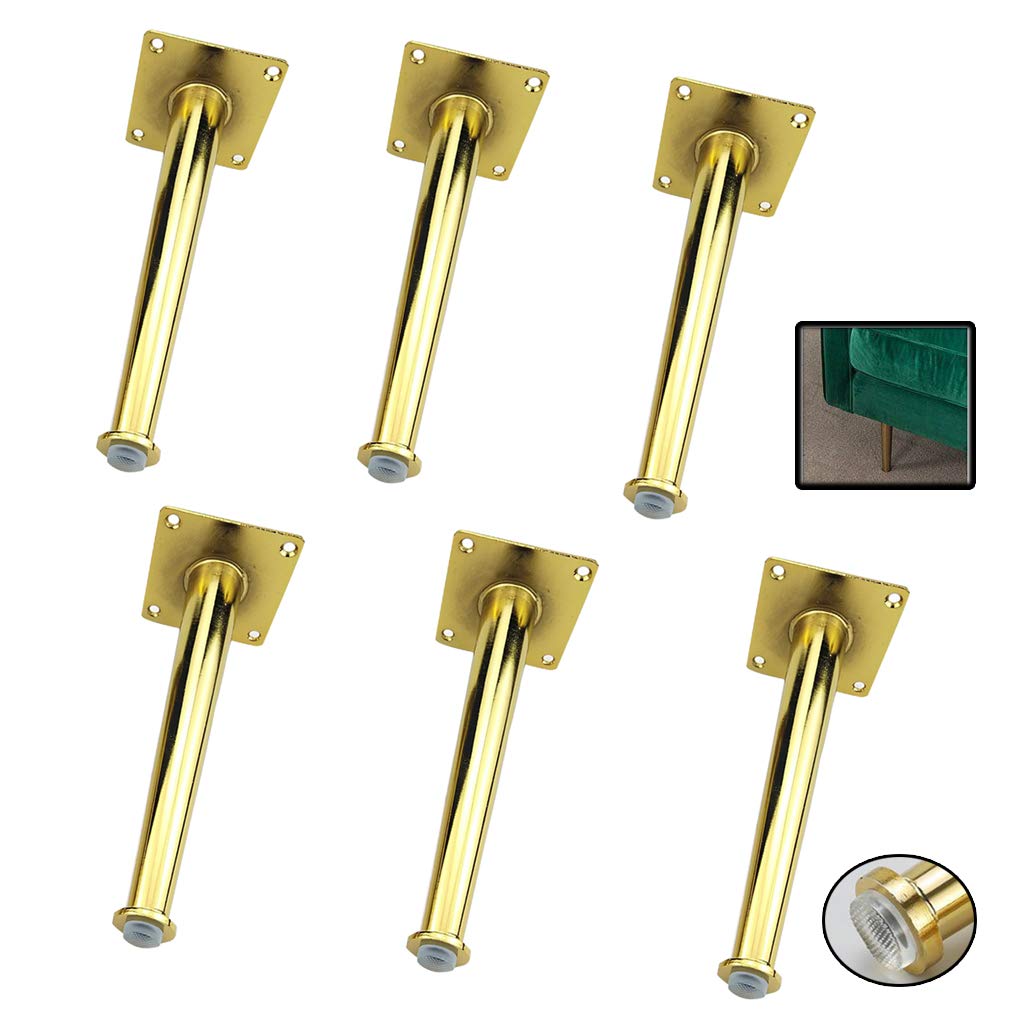 6 Pack Heavy Duty Metal Furniture Legs - 750KG Capacity, Gold & Iron Finish, 5.9 Inch Straight Cone Design - Perfect for Sofas, Nightstands, Stools & Cabinets - Durable Support for Home & Office Furniture