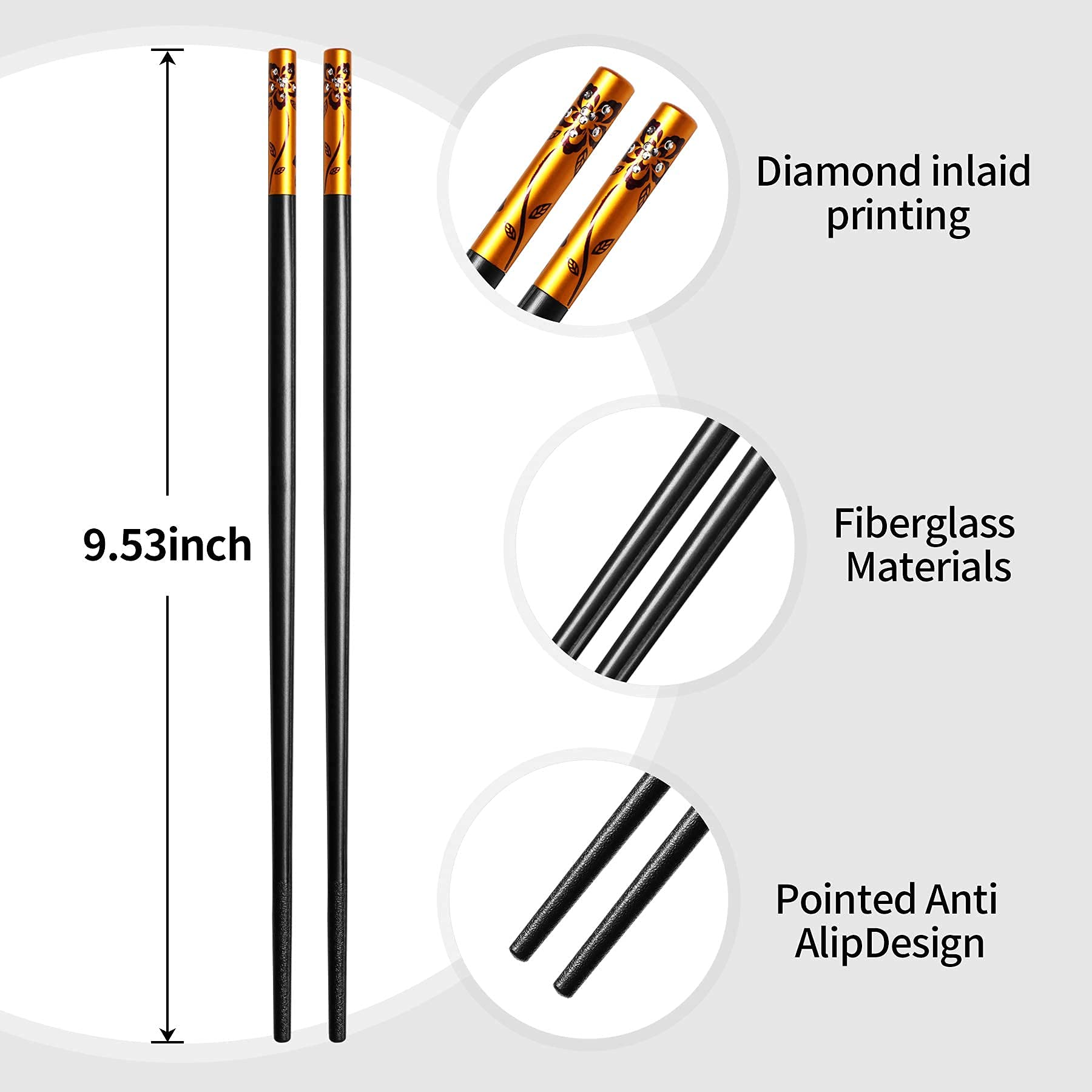 10 Pairs Reusable Fiberglass Chopsticks - Dishwasher Safe, 9.5 Inches, Multicolor - Perfect for Asian Cuisine, Sushi, Noodles & Home Dining