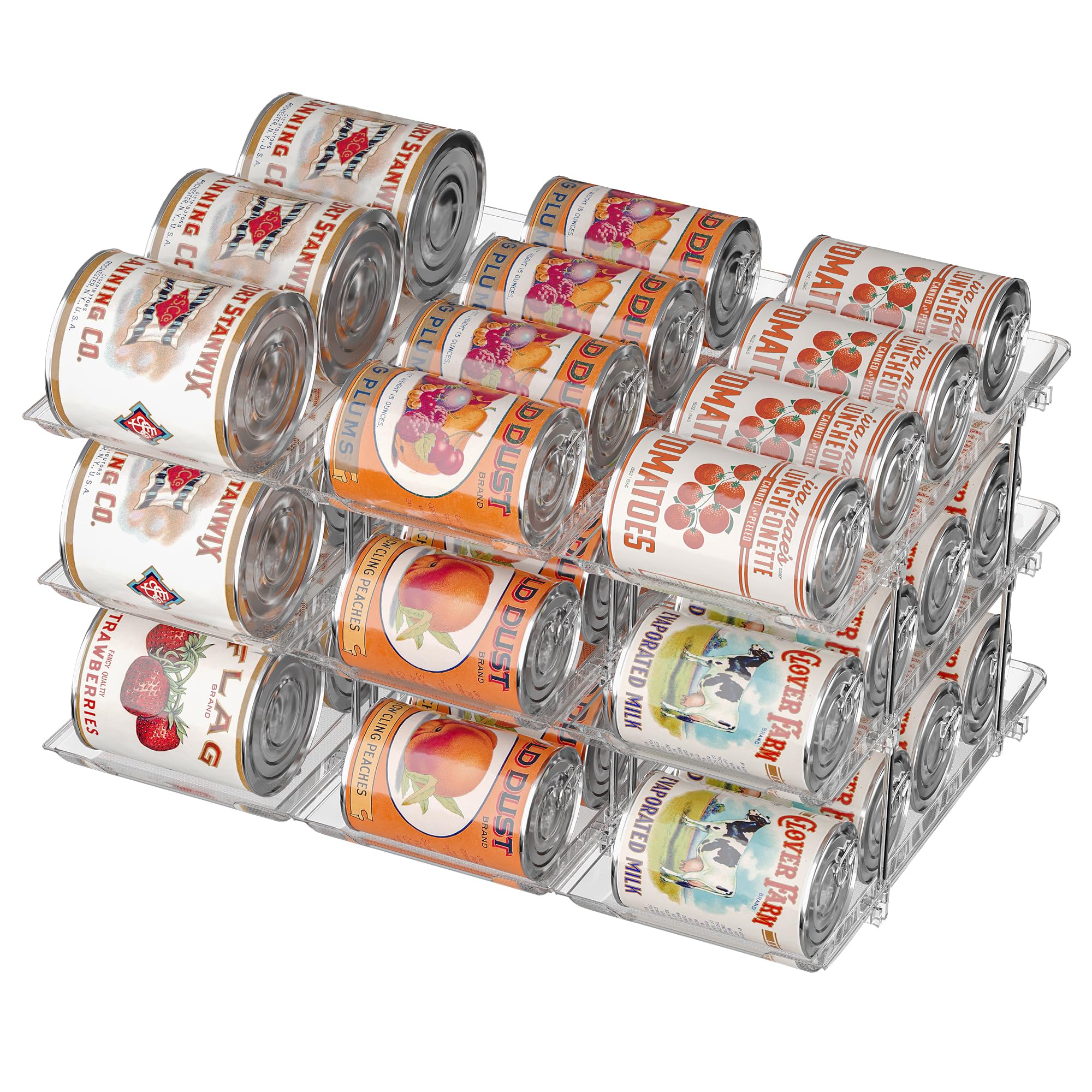 Automatic Rolling Can Organizer for Pantry & Fridge - Holds 36 Cans, Fits 5.8-Inch Soda Cans (Set of 9) - Space Saving Food Storage Rack for Kitchen Organization & Beverage Dispensing